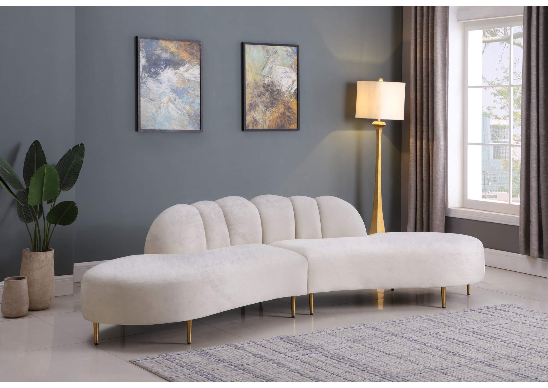 Divine Cream Velvet 2 Piece Sectional,Meridian Furniture