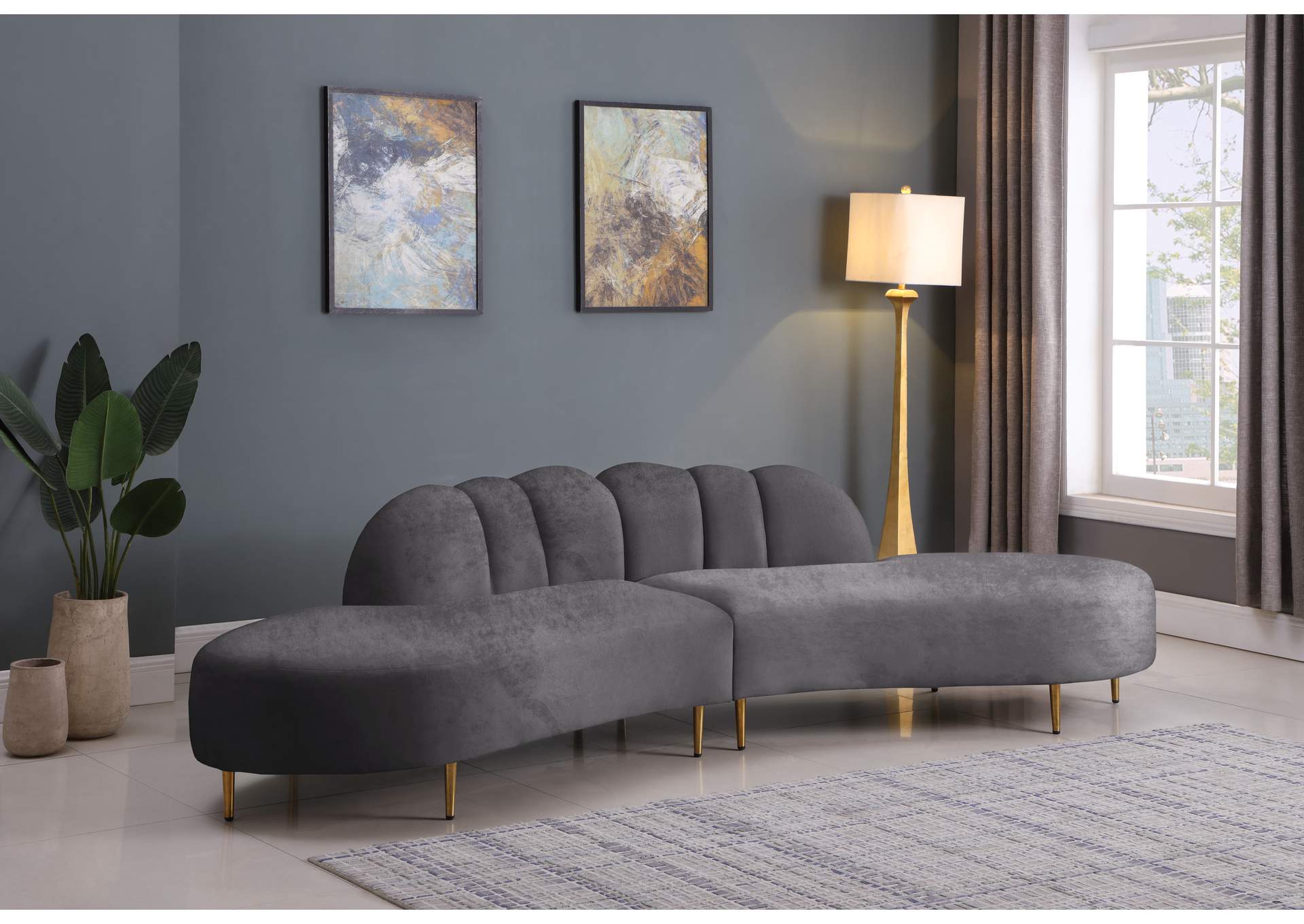 Divine Grey Velvet 2 Piece Sectional,Meridian Furniture