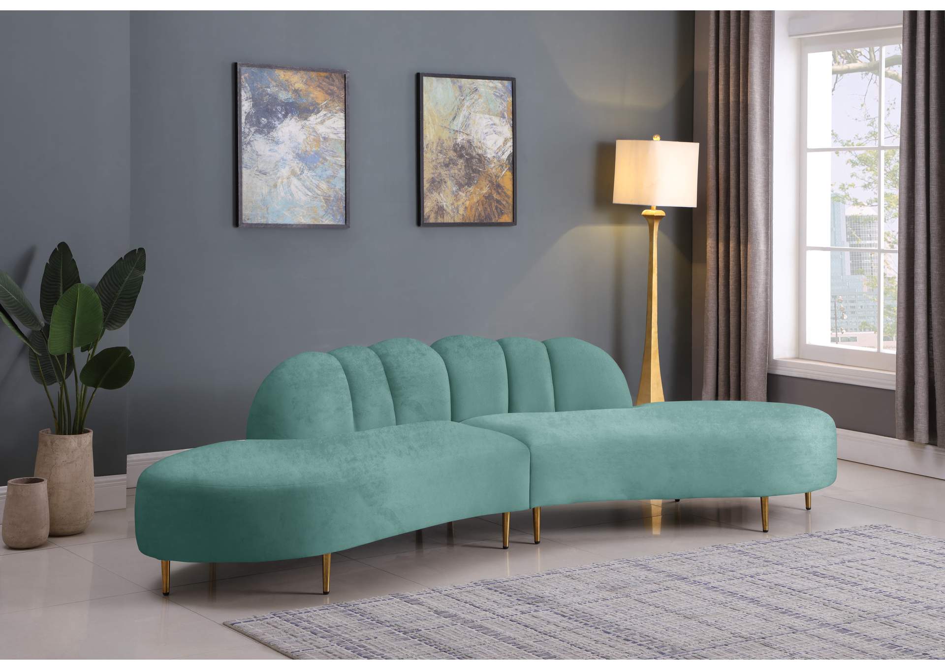 Divine Mint Velvet 2 Piece Sectional,Meridian Furniture