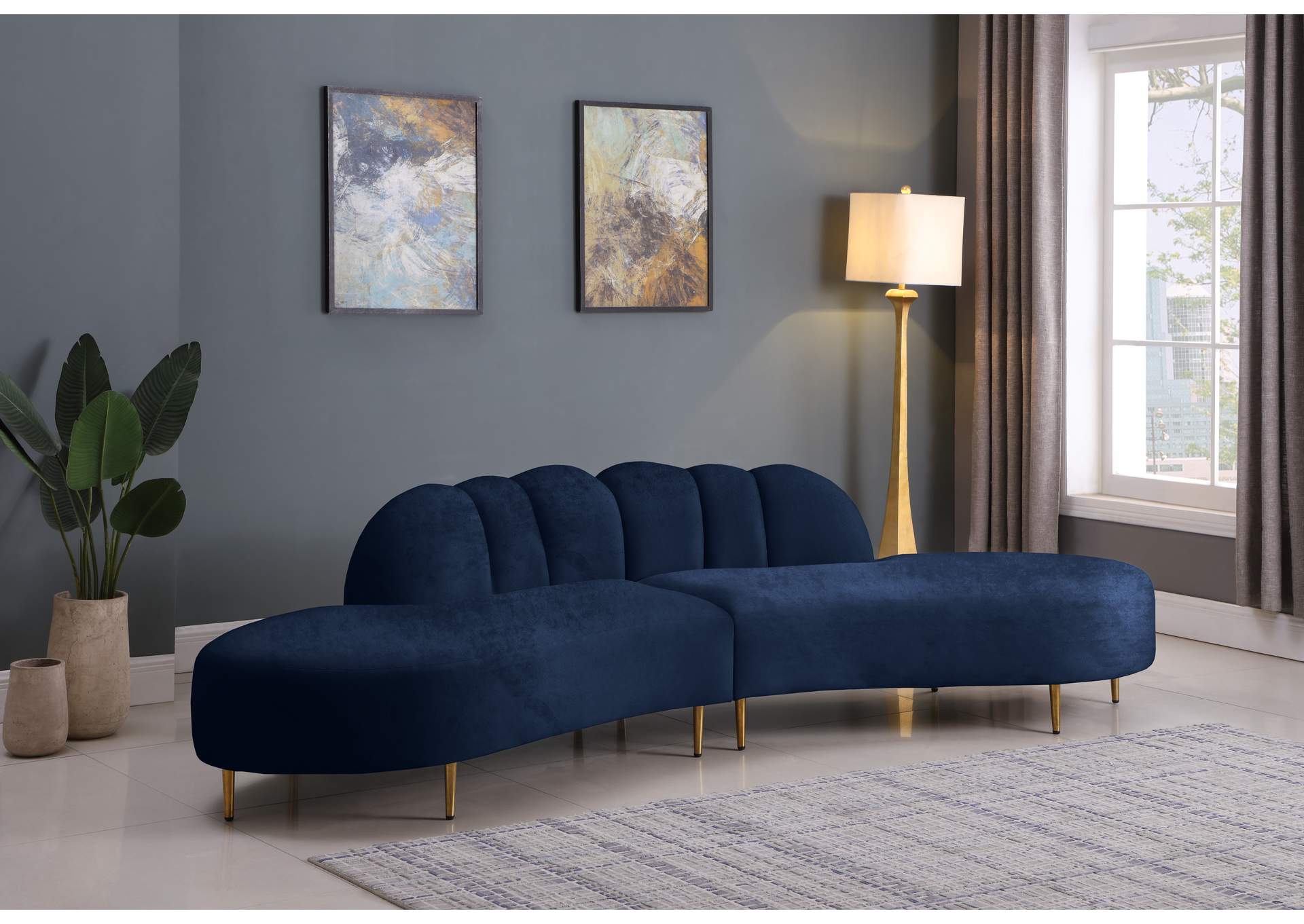 Divine Navy Velvet 2 Piece Sectional,Meridian Furniture