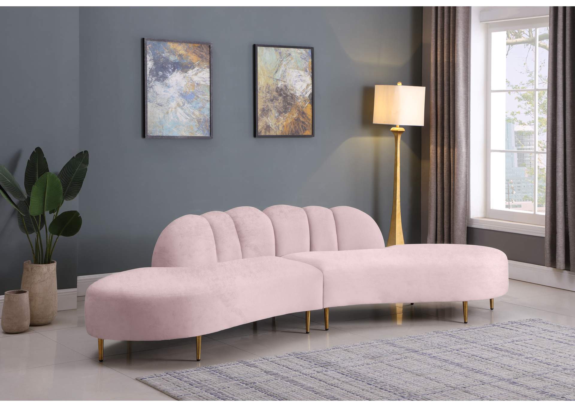 Divine Pink Velvet 2 Piece Sectional,Meridian Furniture