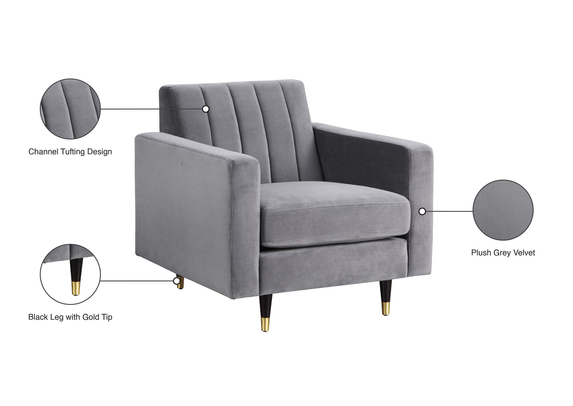 Lola Grey Velvet Chair,Meridian Furniture