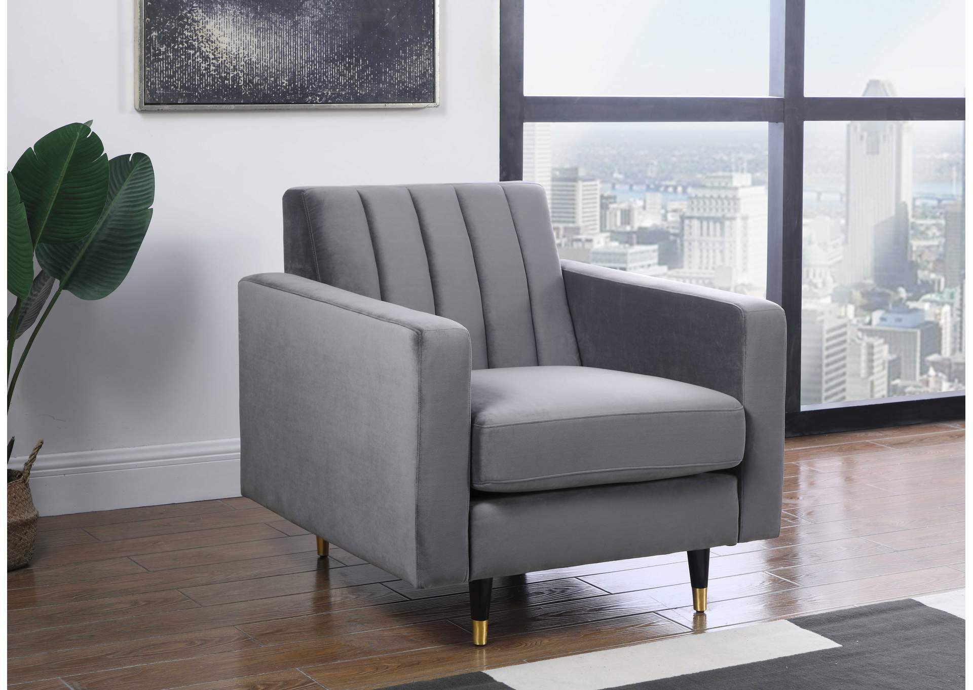 Lola Grey Velvet Chair,Meridian Furniture