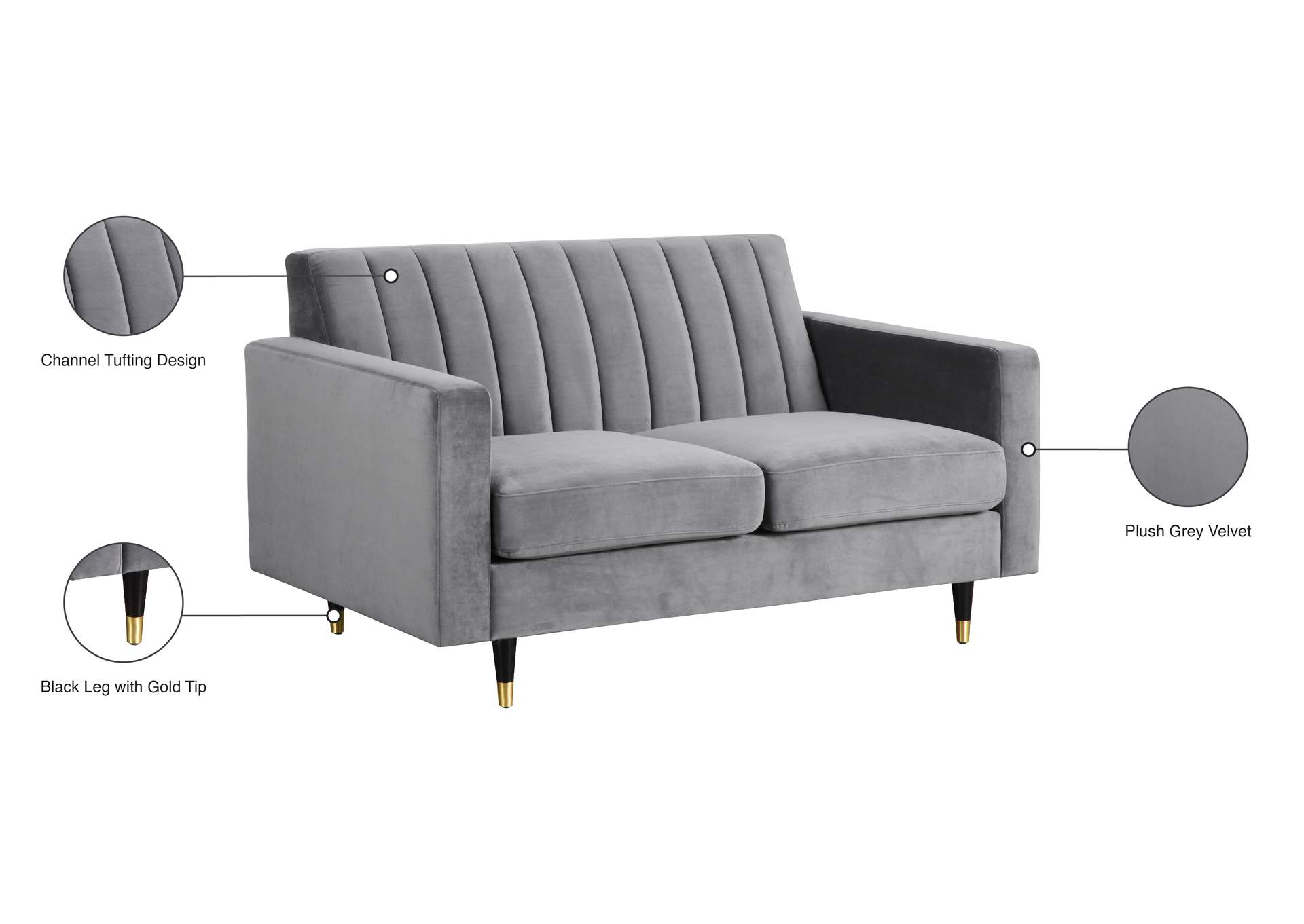 Lola Grey Velvet Loveseat,Meridian Furniture