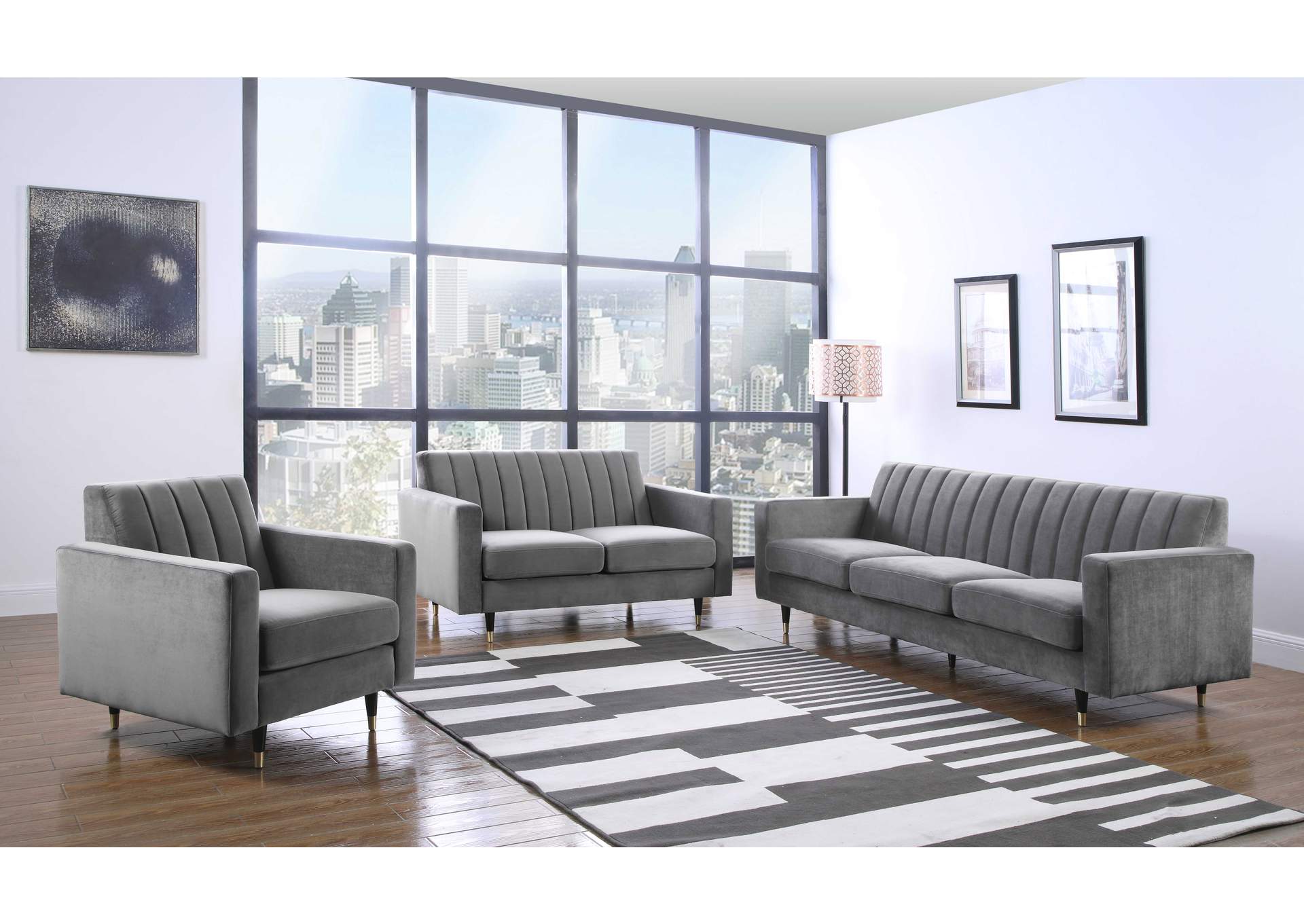 Lola Grey Velvet Loveseat,Meridian Furniture