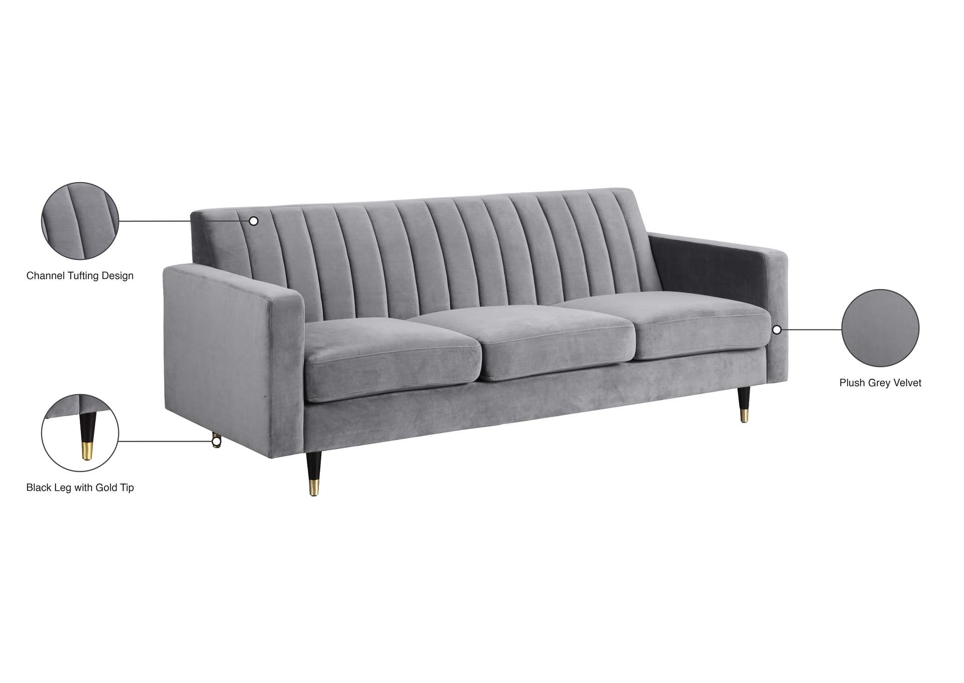 Lola Grey Velvet Sofa,Meridian Furniture