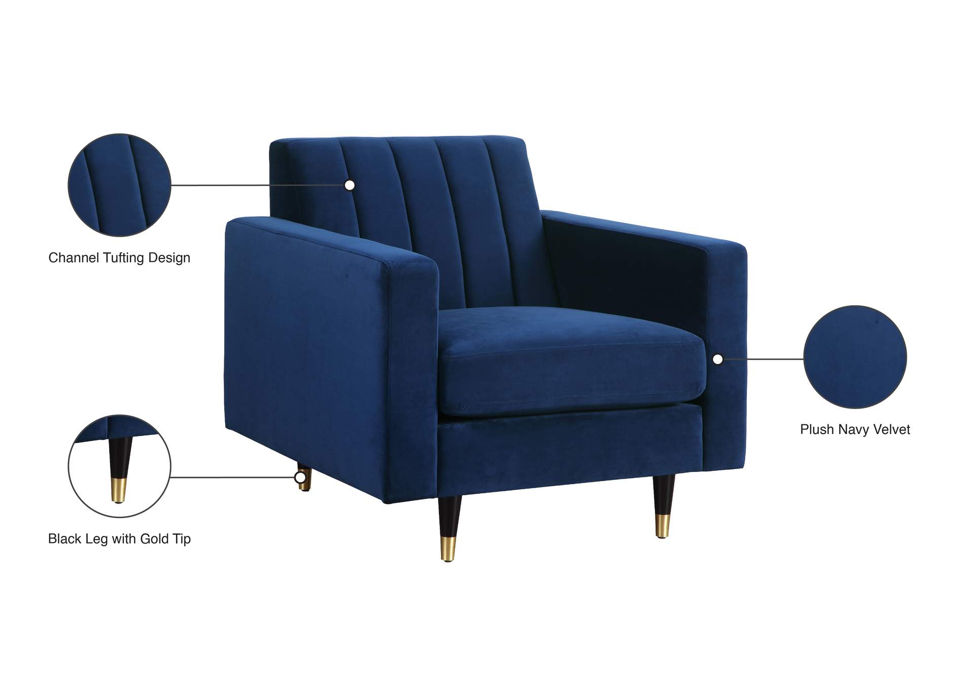 Lola Navy Velvet Chair,Meridian Furniture