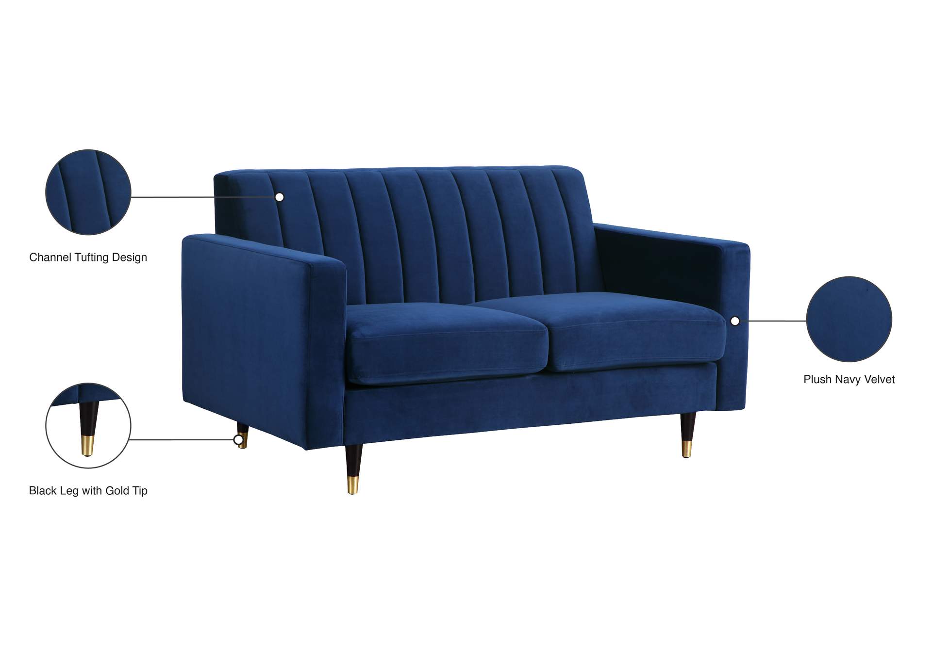 Lola Navy Velvet Loveseat,Meridian Furniture