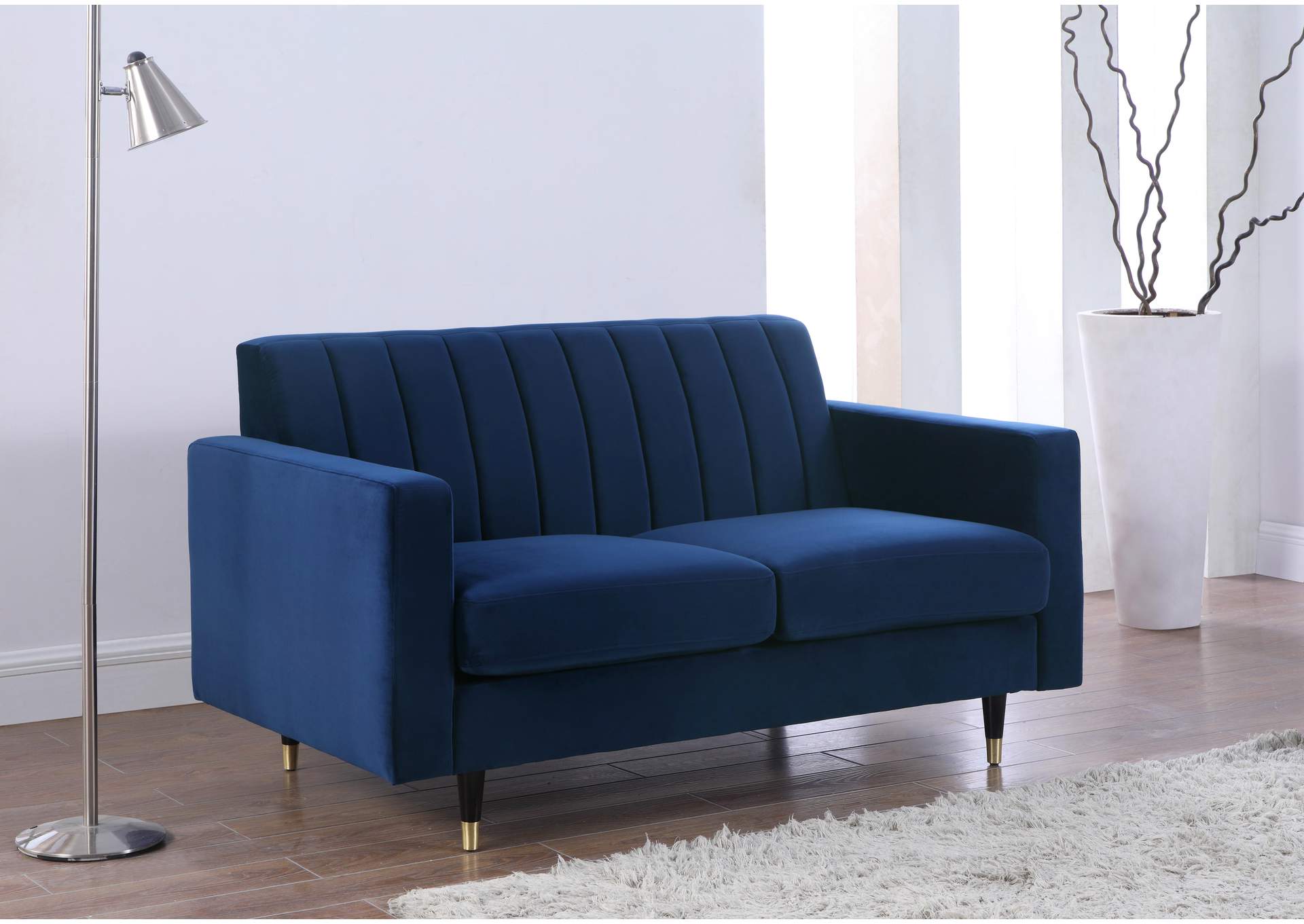 Lola Navy Velvet Loveseat,Meridian Furniture