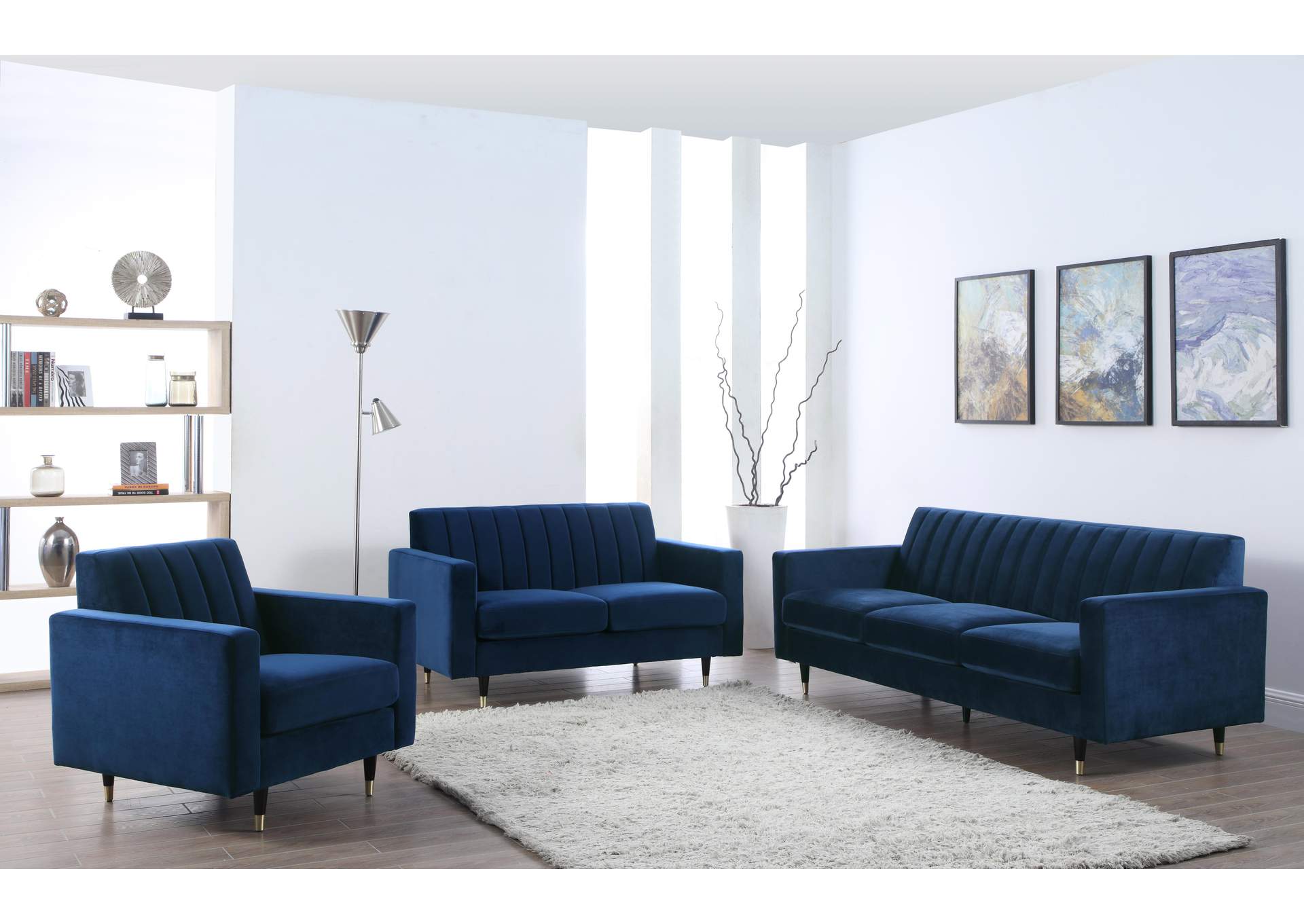 Lola Navy Velvet Loveseat,Meridian Furniture