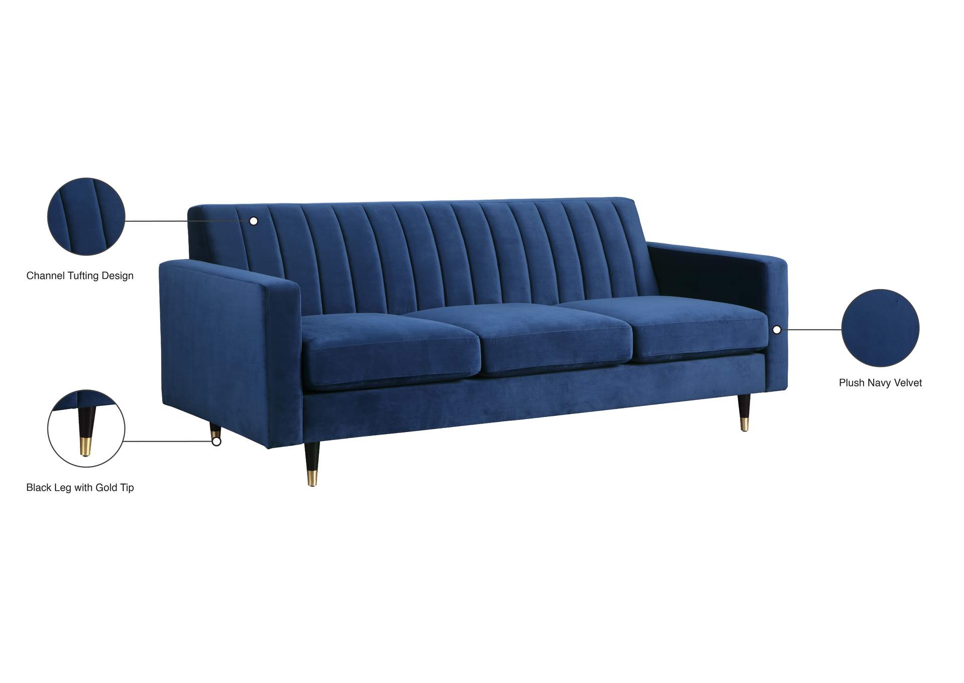 Lola Navy Velvet Sofa,Meridian Furniture