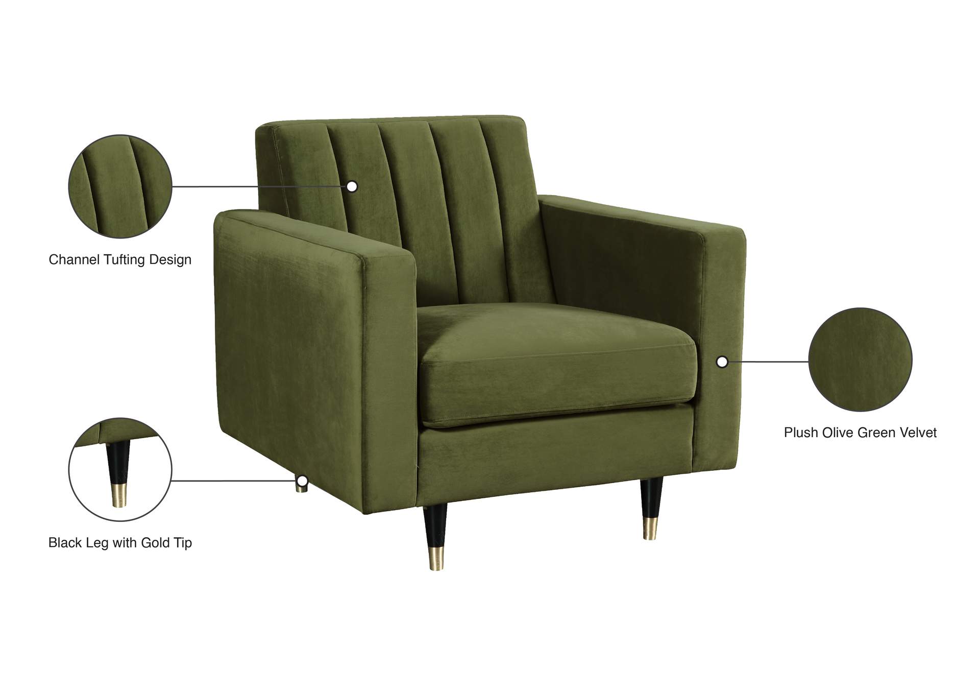 Lola Olive Velvet Chair,Meridian Furniture