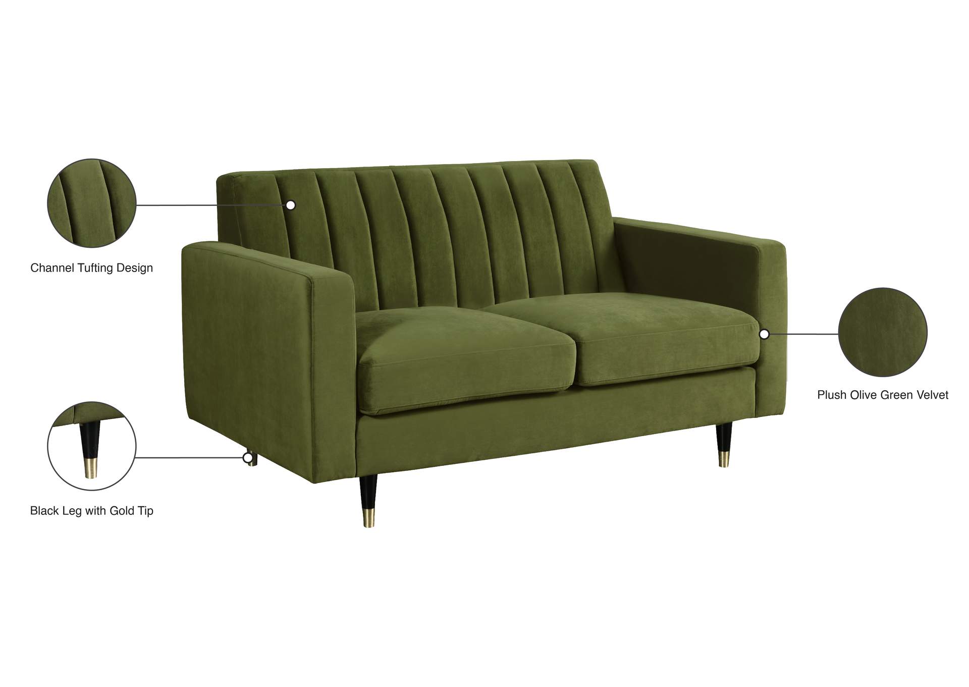 Lola Olive Velvet Loveseat,Meridian Furniture