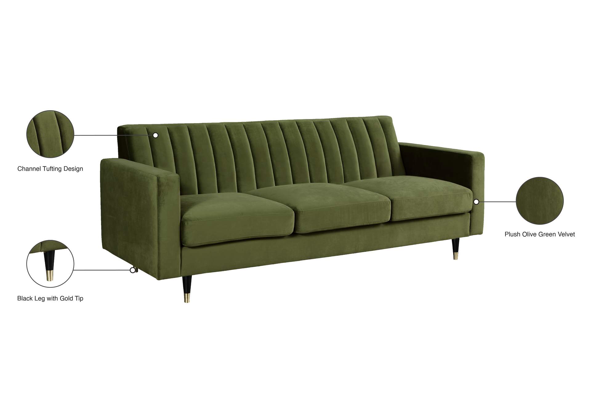 Lola Olive Velvet Sofa,Meridian Furniture