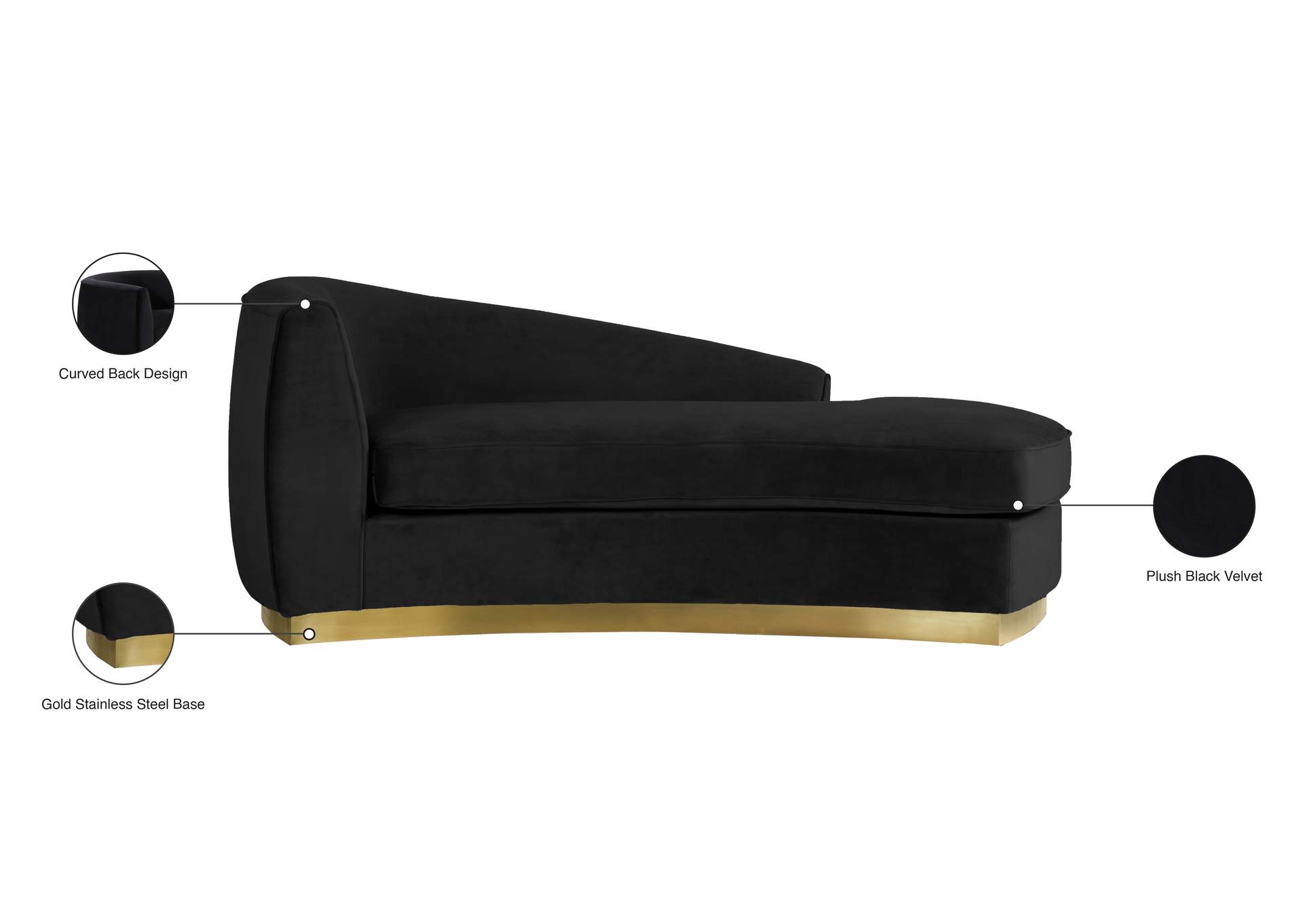 Julian Black Velvet Chaise,Meridian Furniture