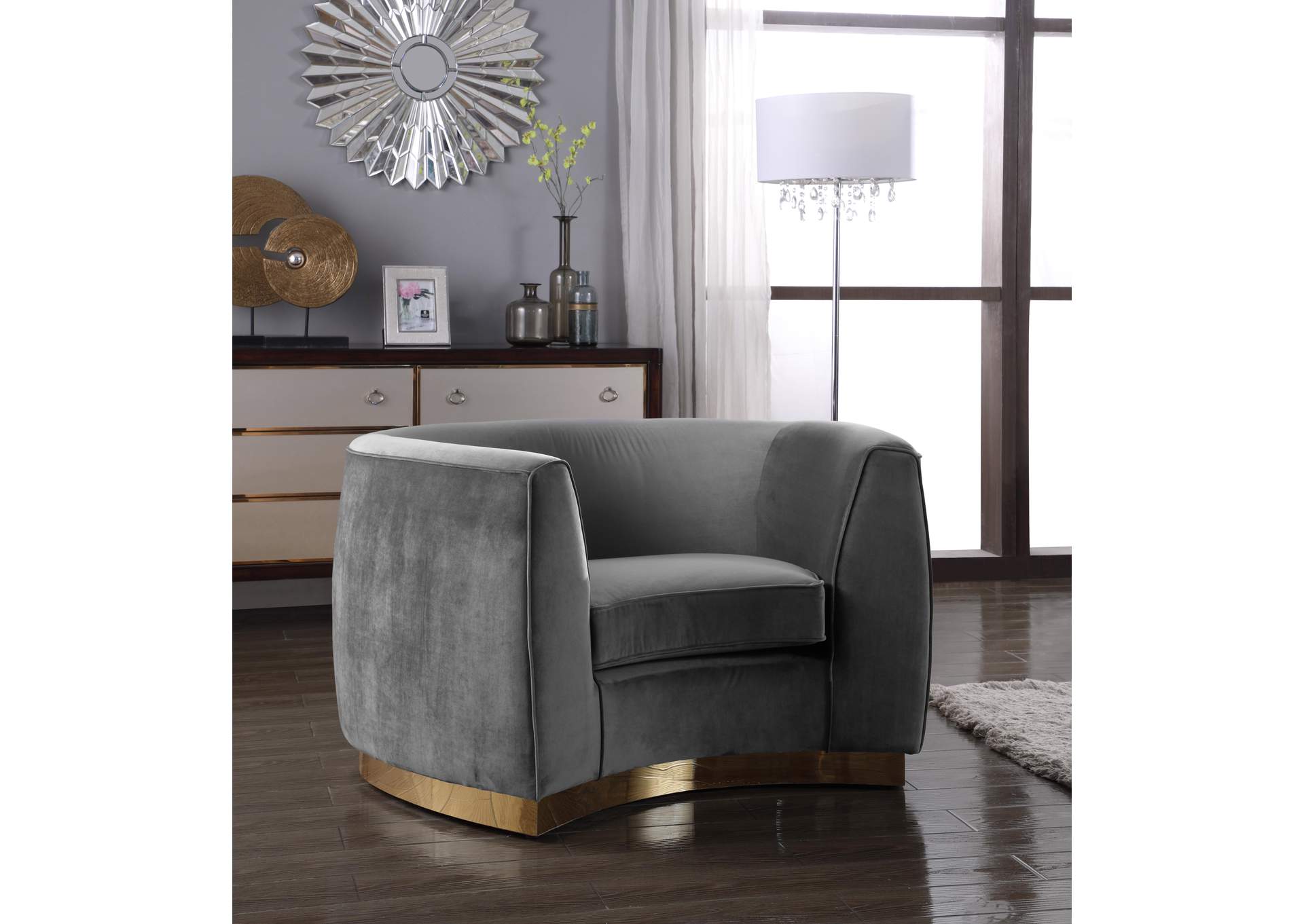 Julian Grey Velvet Chair,Meridian Furniture