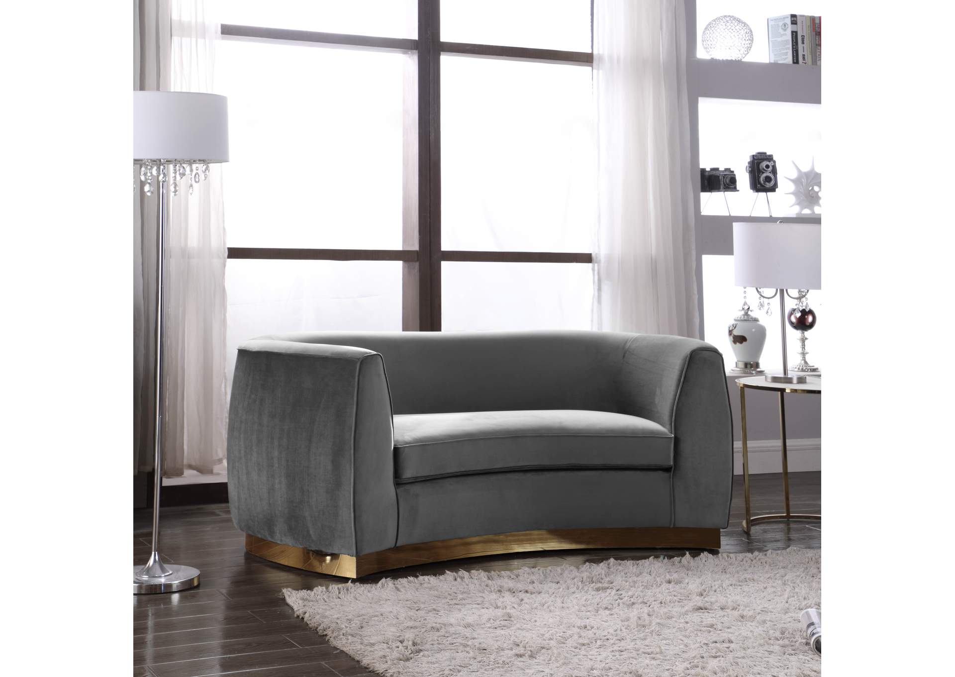 Julian Grey Velvet Loveseat,Meridian Furniture