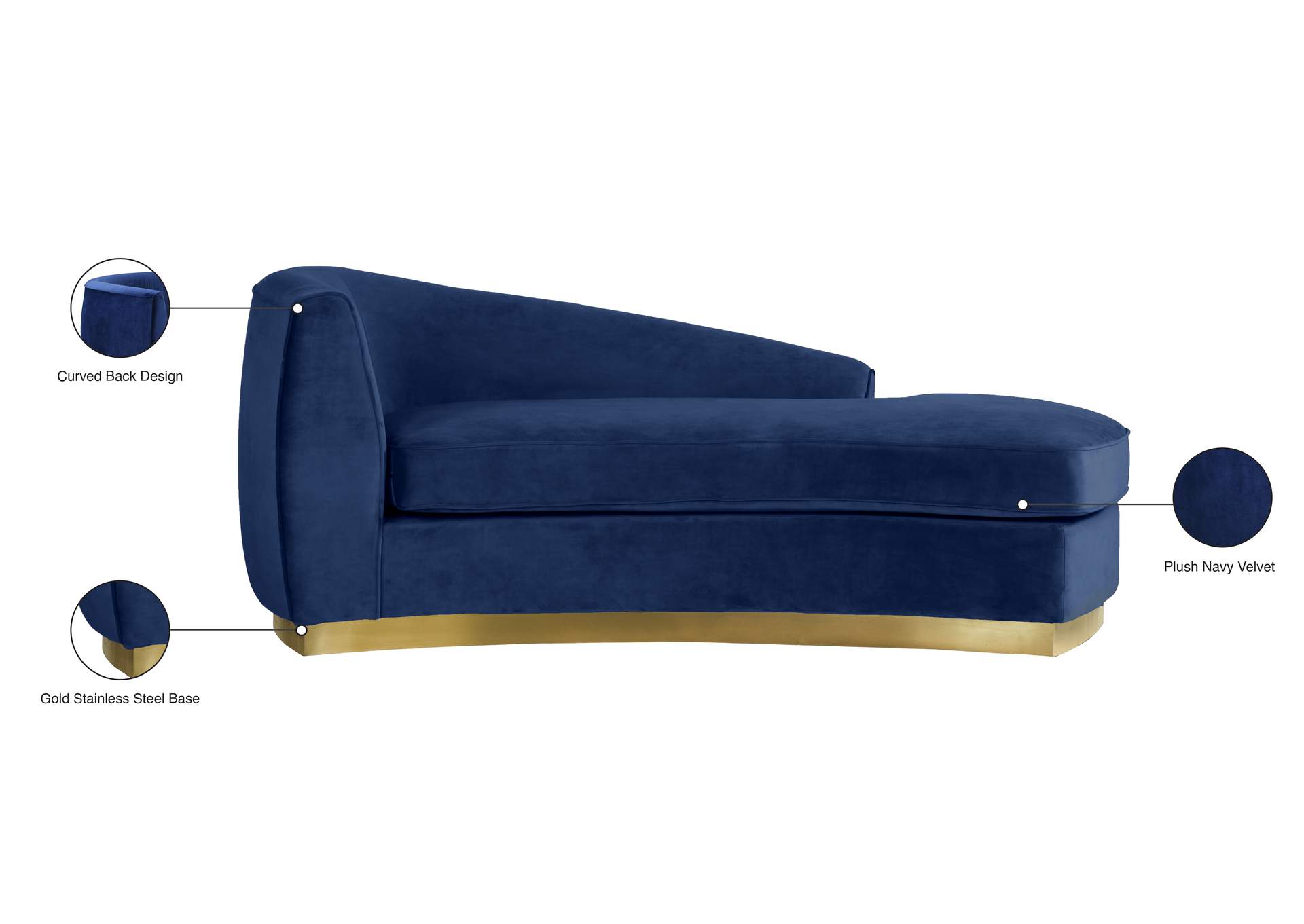 Julian Navy Velvet Chaise,Meridian Furniture