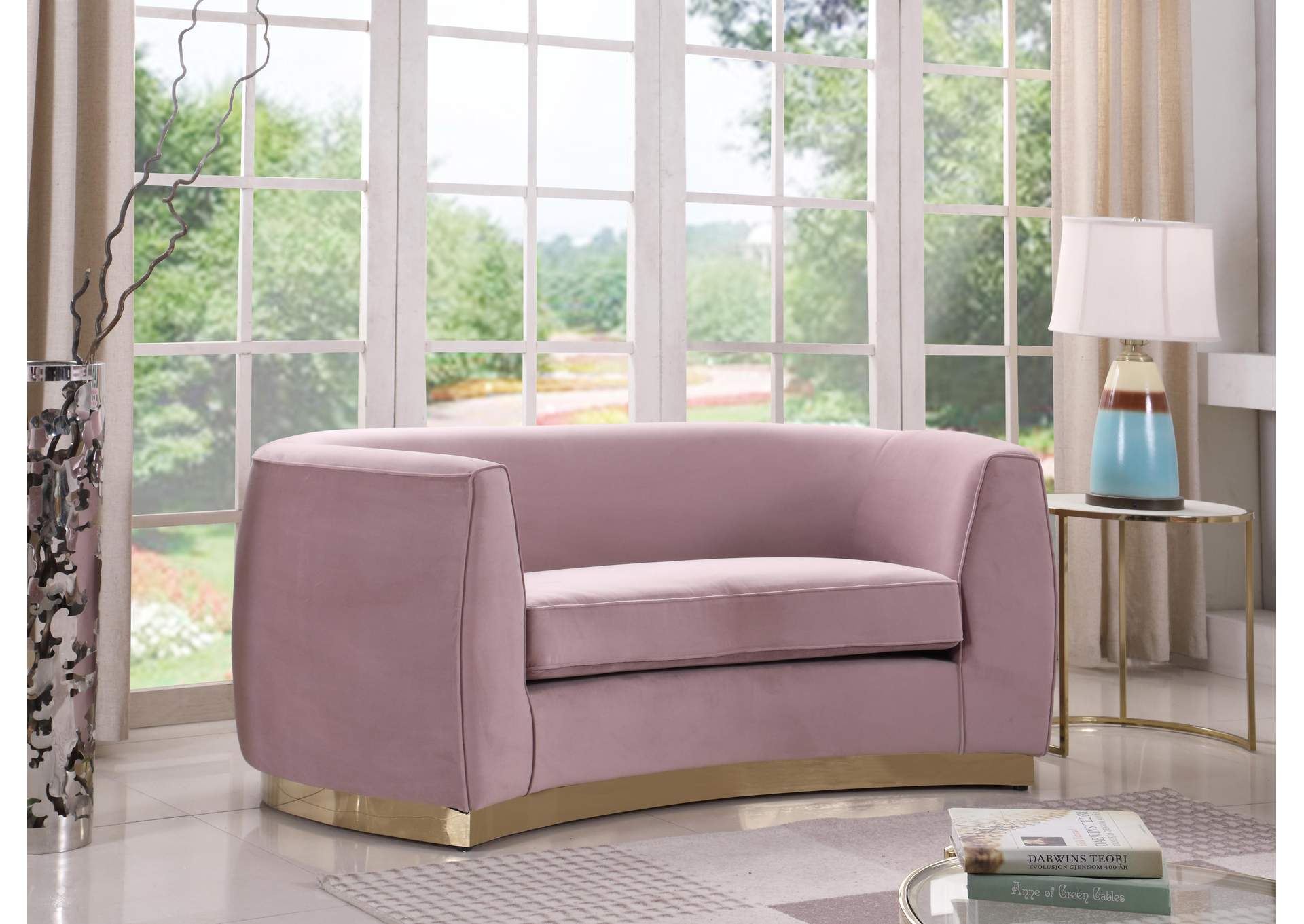 Julian Pink Velvet Loveseat,Meridian Furniture