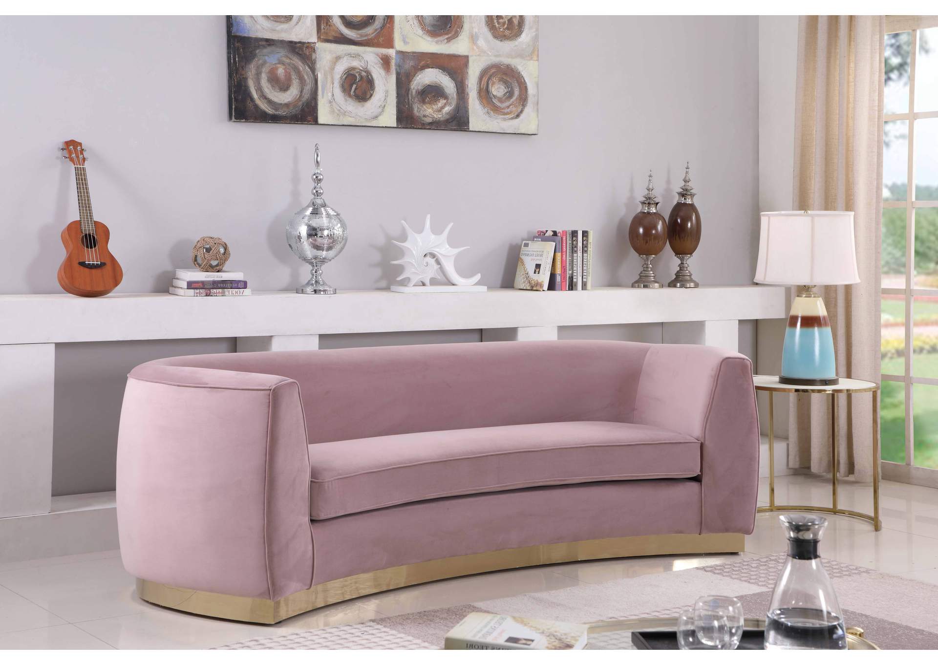 Julian Pink Velvet Sofa,Meridian Furniture