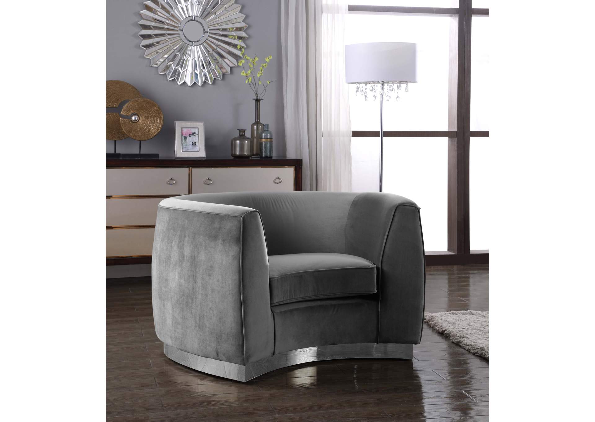 Julian Grey Velvet Chair,Meridian Furniture