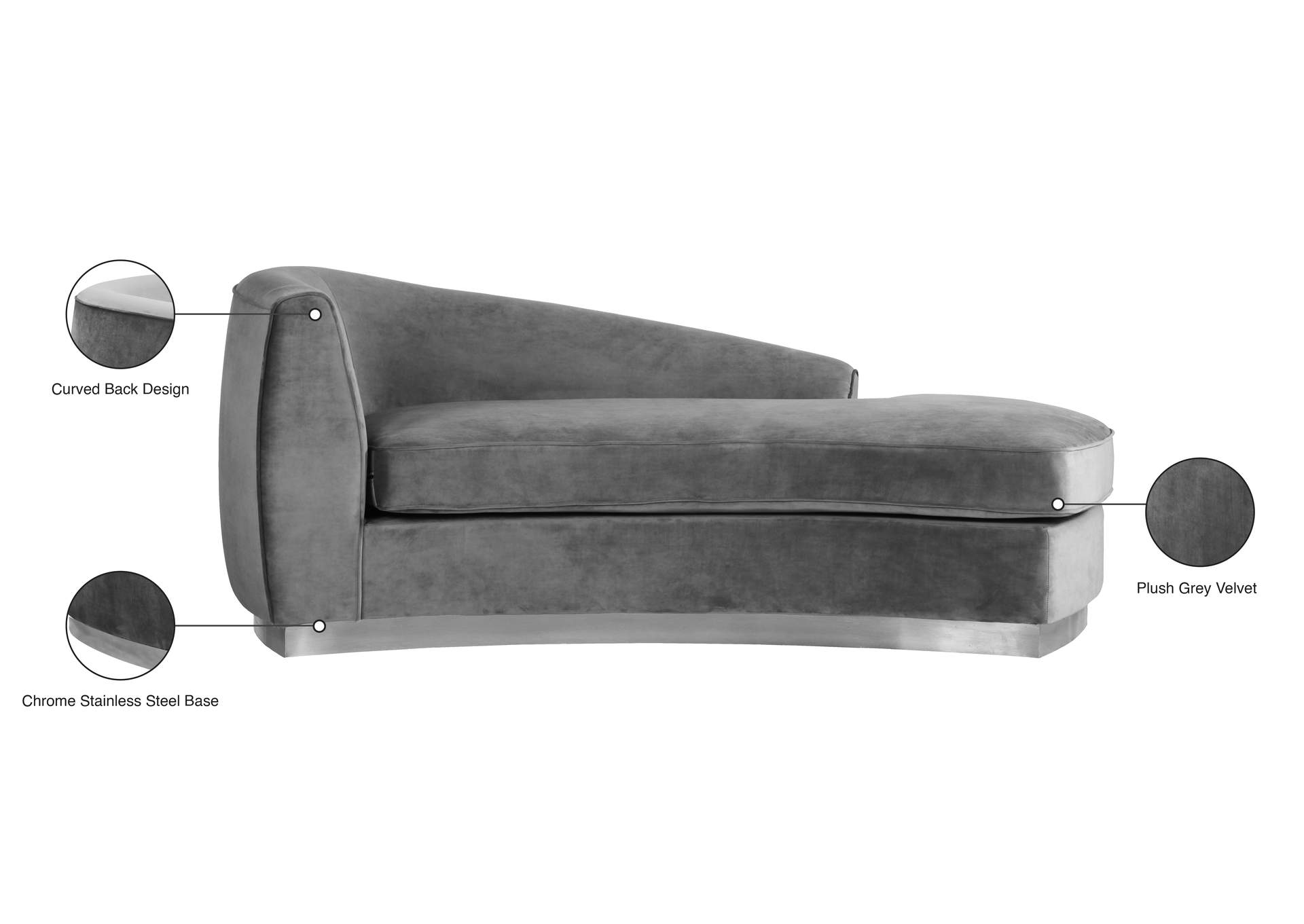 Julian Grey Velvet Chaise,Meridian Furniture