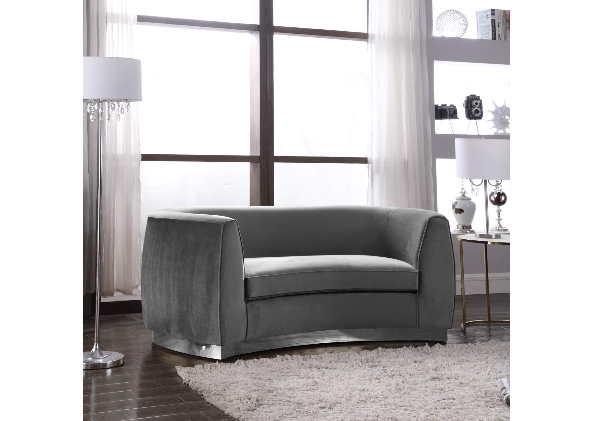 Julian Grey Velvet Loveseat,Meridian Furniture