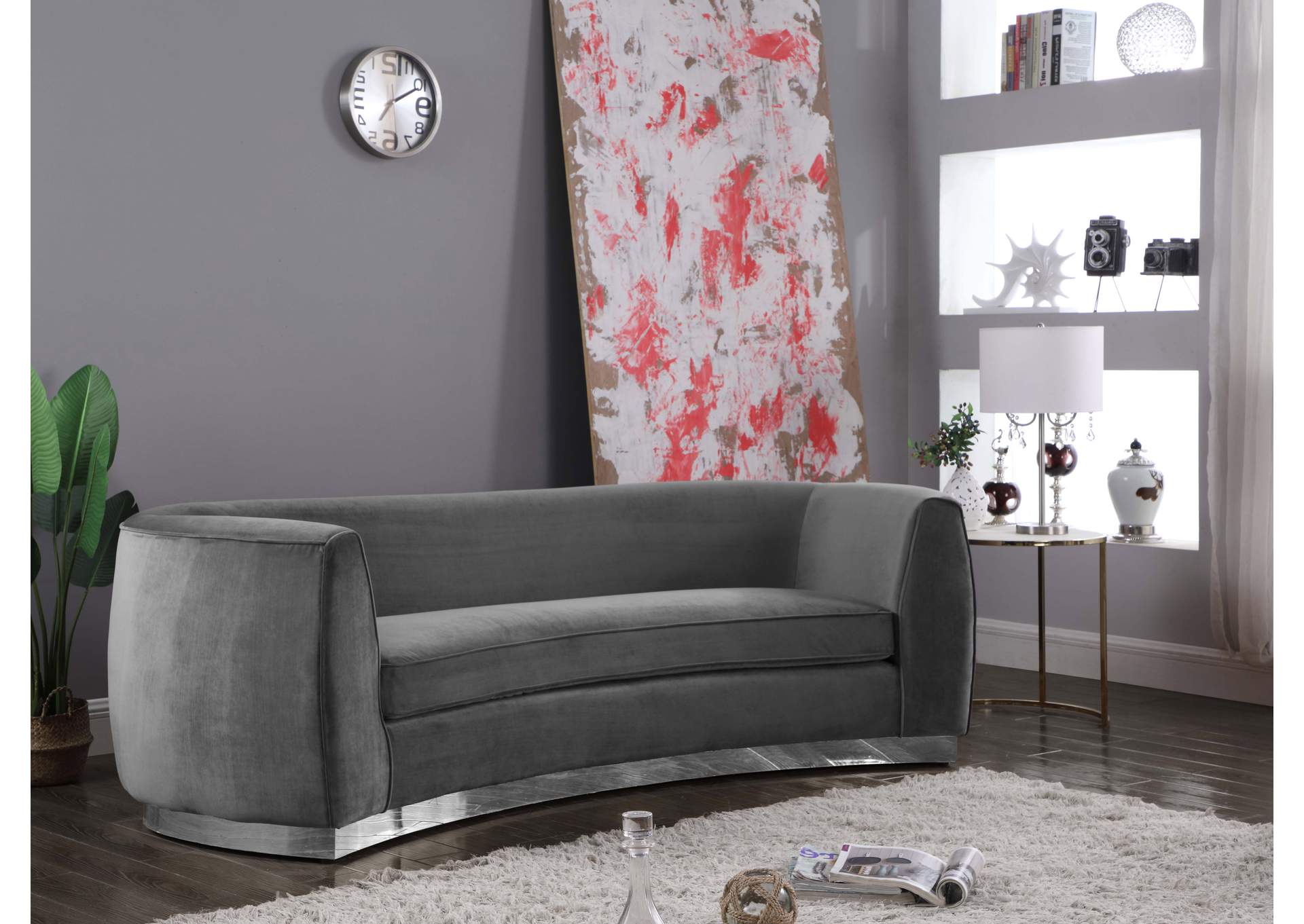 Julian Grey Velvet Sofa,Meridian Furniture