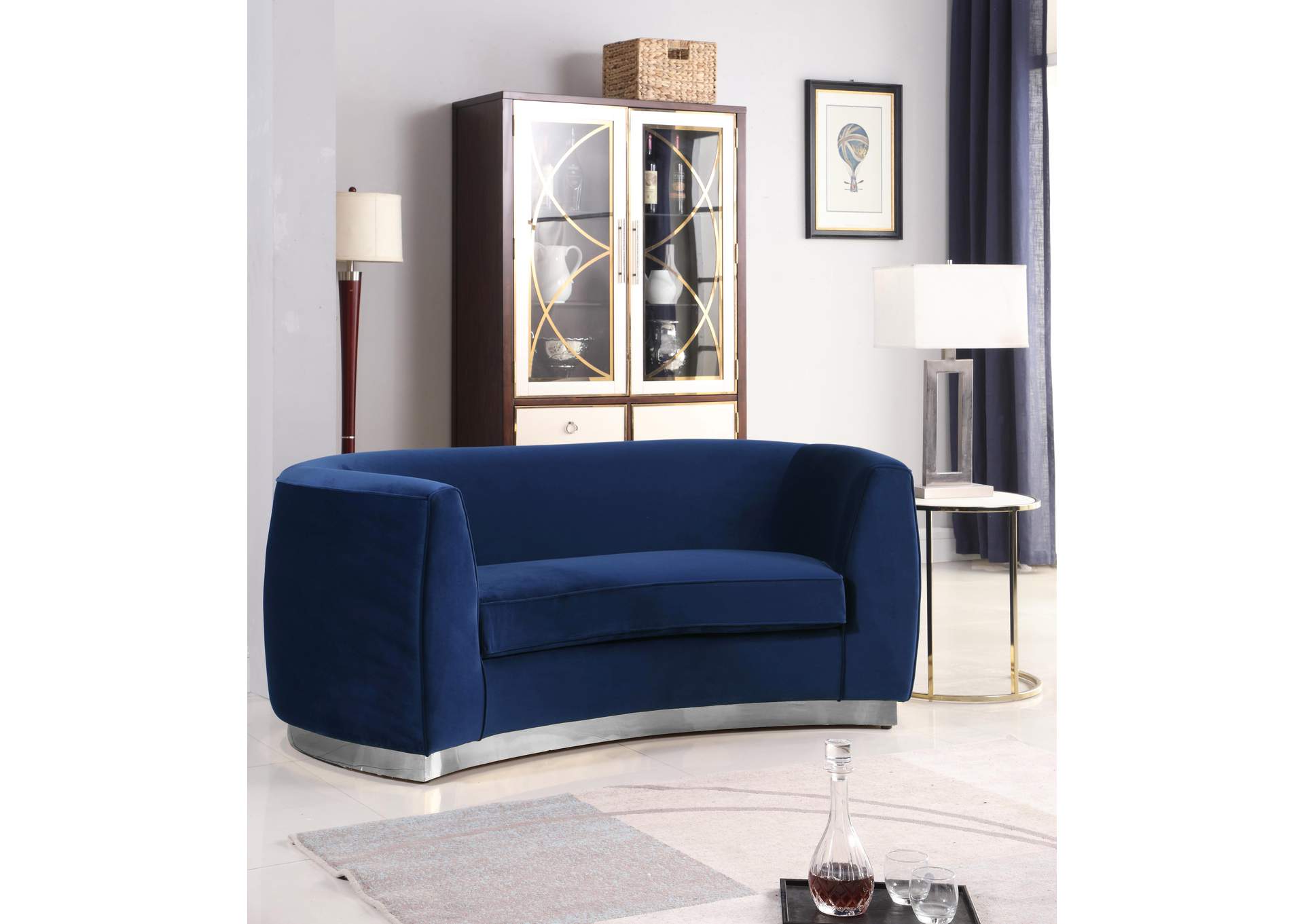 Julian Navy Velvet Loveseat,Meridian Furniture