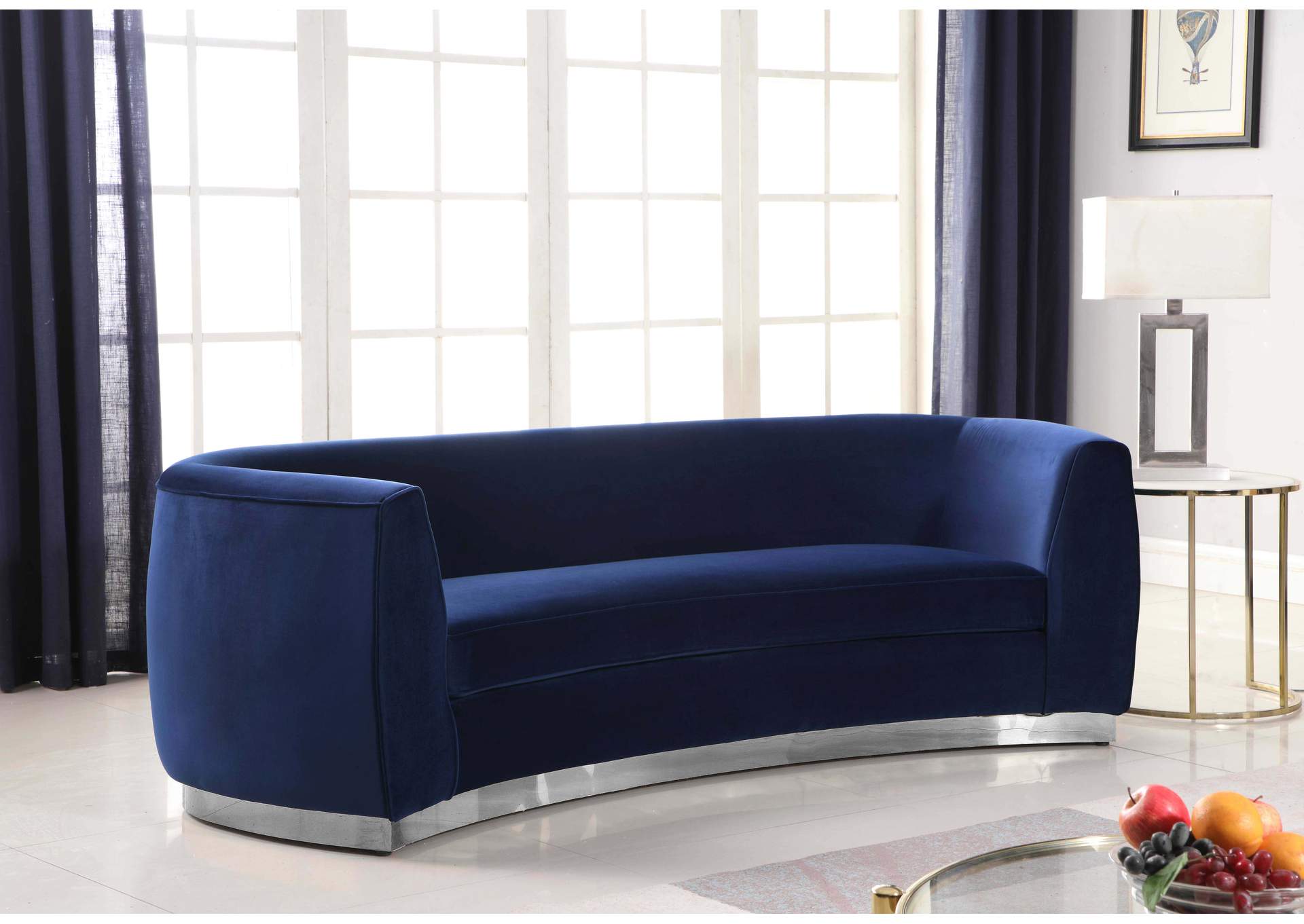 Julian Navy Velvet Sofa,Meridian Furniture