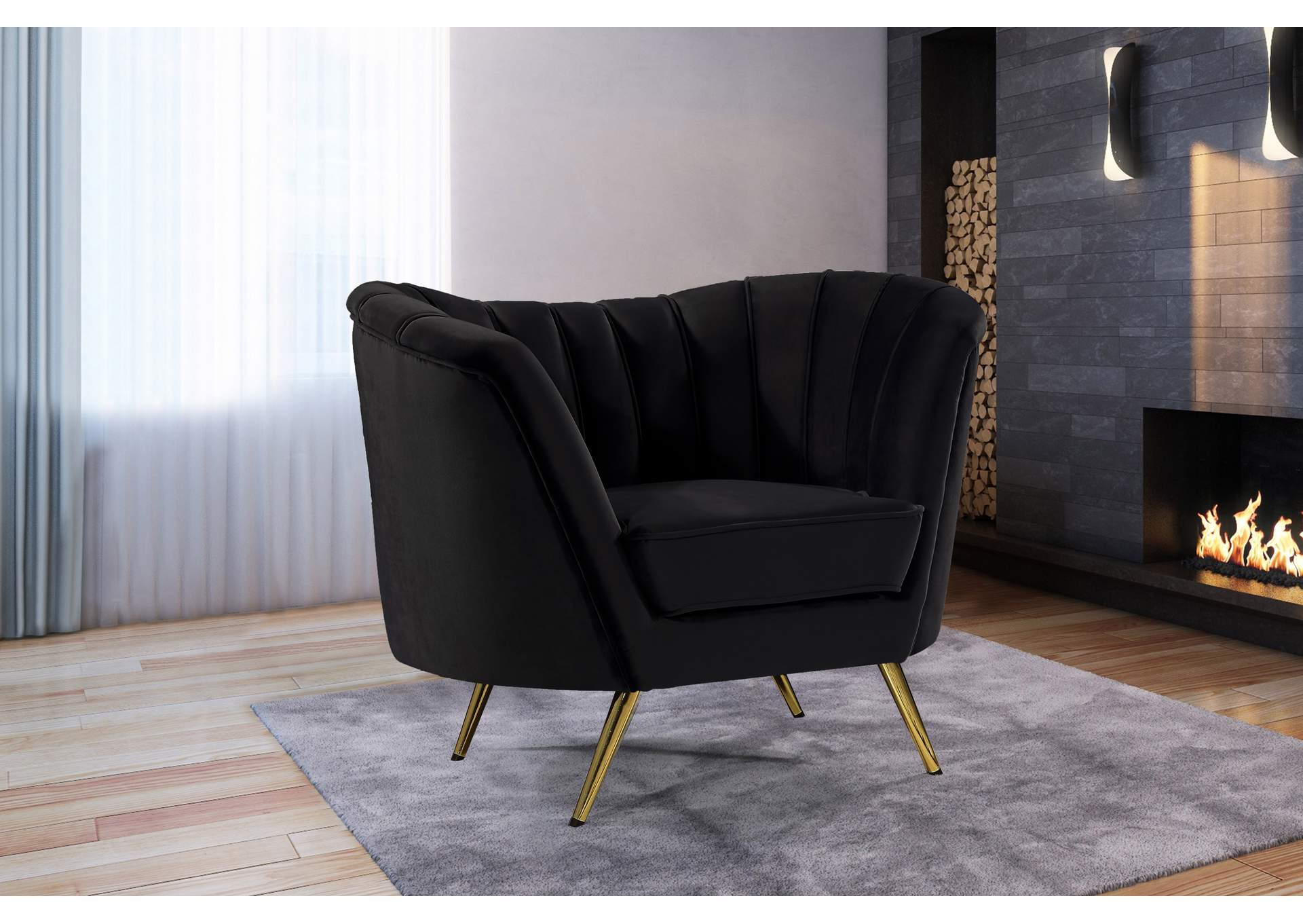 Margo Black Velvet Chair,Meridian Furniture