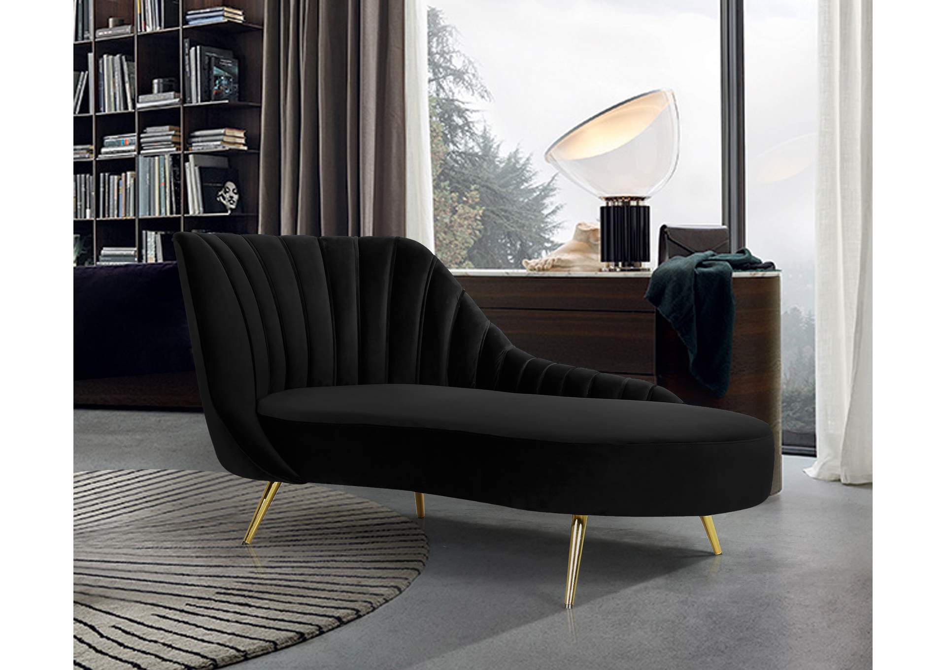 Margo Black Velvet Chaise,Meridian Furniture