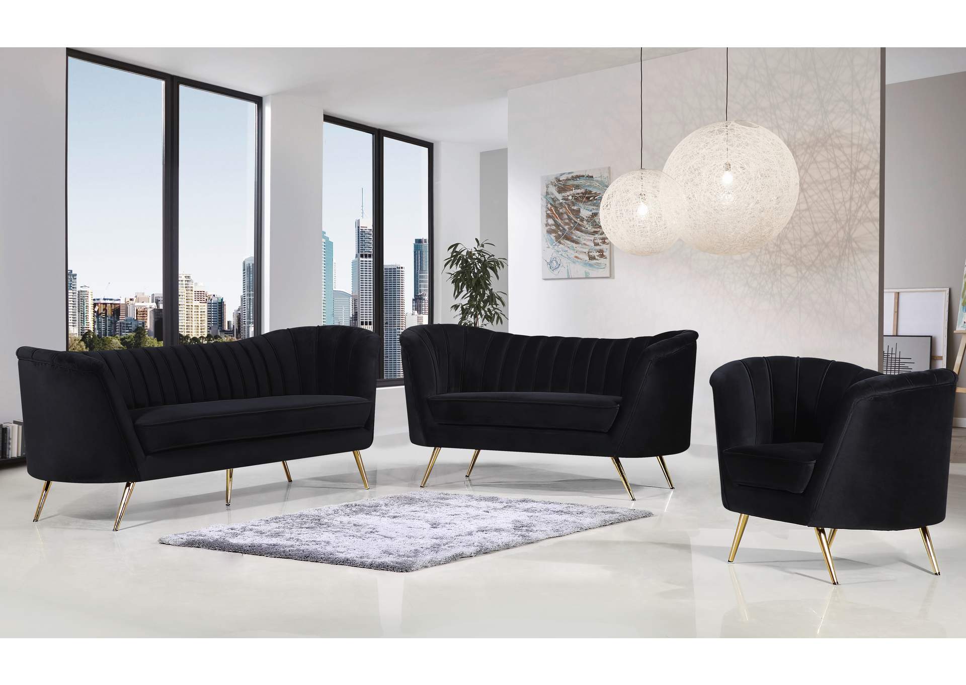 Margo Black Velvet Loveseat,Meridian Furniture