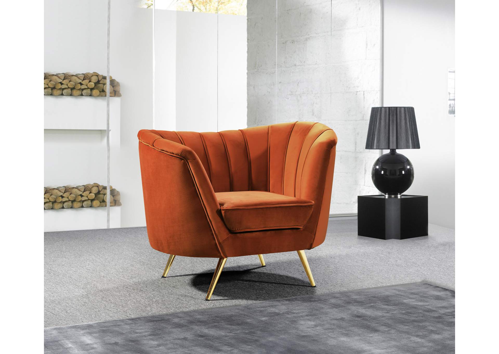 Margo Cognac Velvet Chair,Meridian Furniture