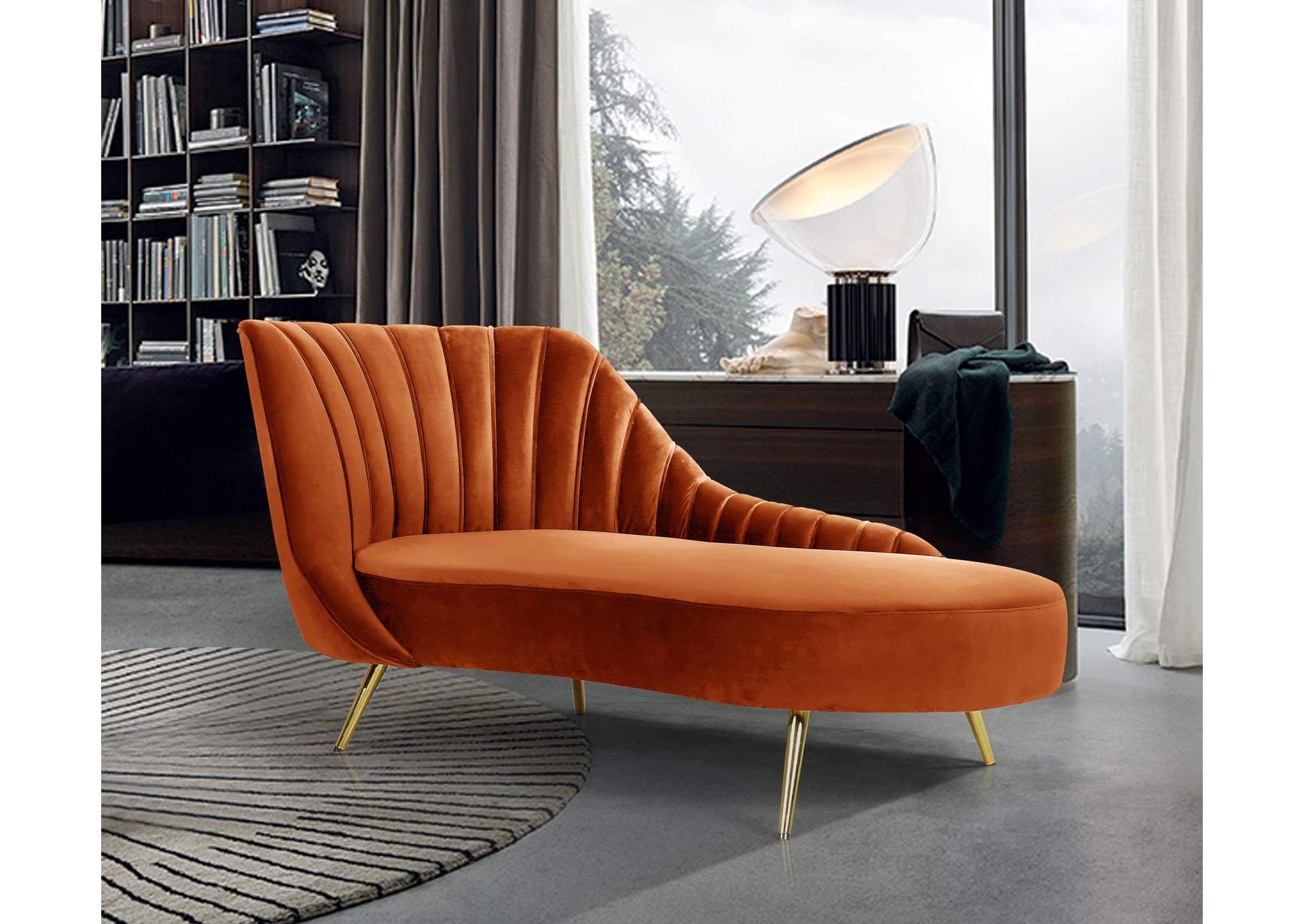 Margo Cognac Velvet Chaise,Meridian Furniture