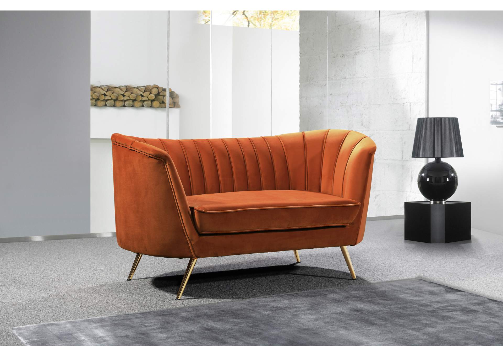 Margo Cognac Velvet Loveseat,Meridian Furniture