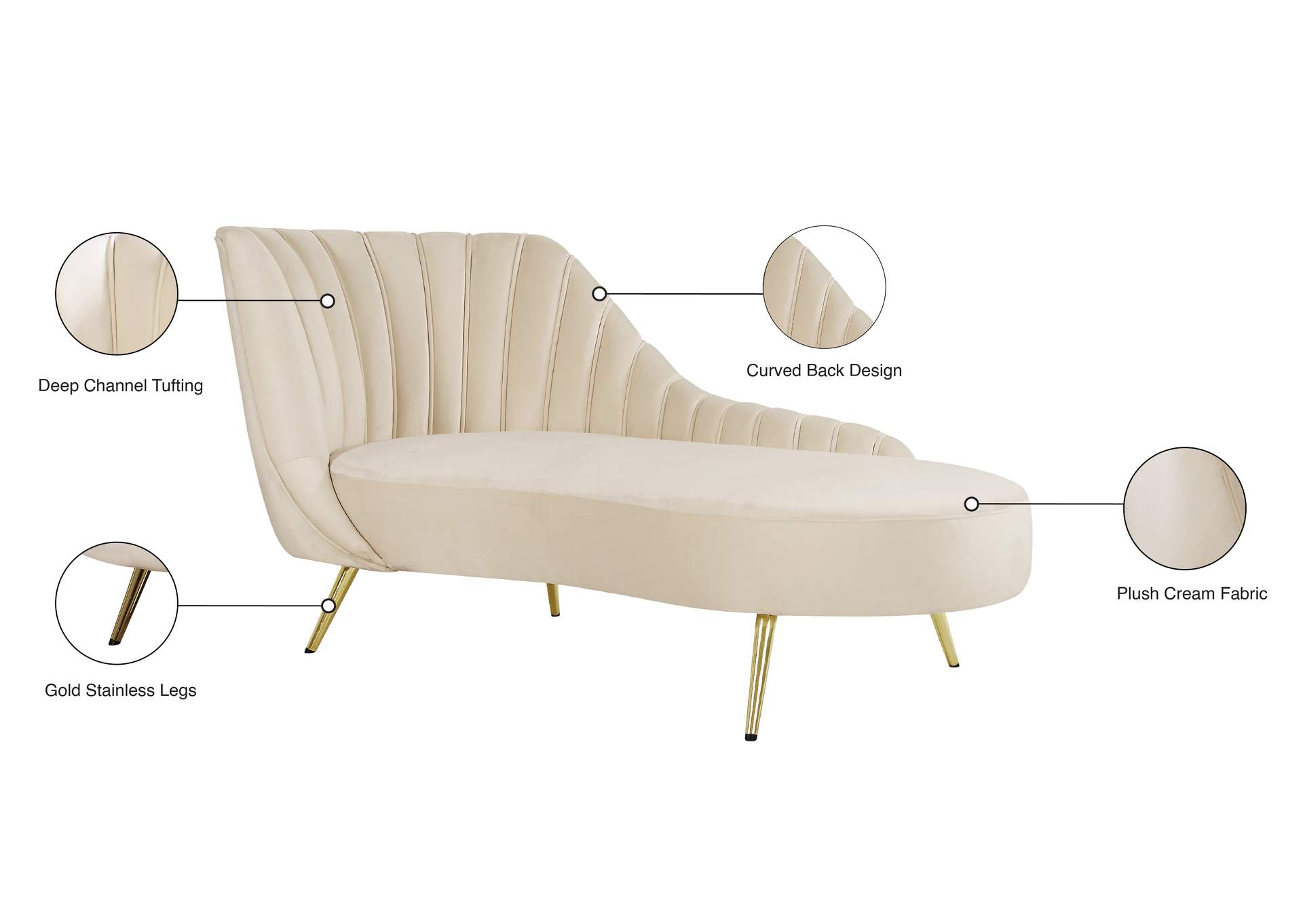 Margo Cream Velvet Chaise,Meridian Furniture