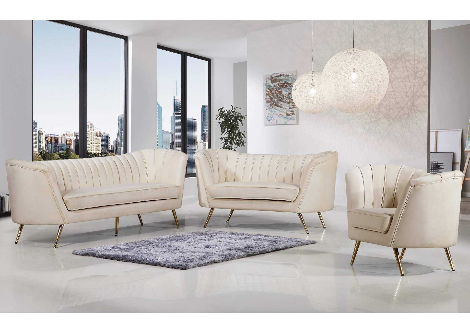 Margo Cream Velvet Loveseat,Meridian Furniture