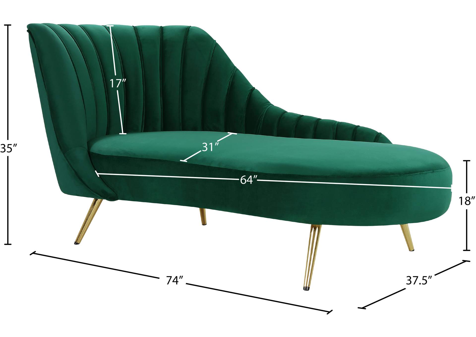Margo Green Velvet Chaise,Meridian Furniture