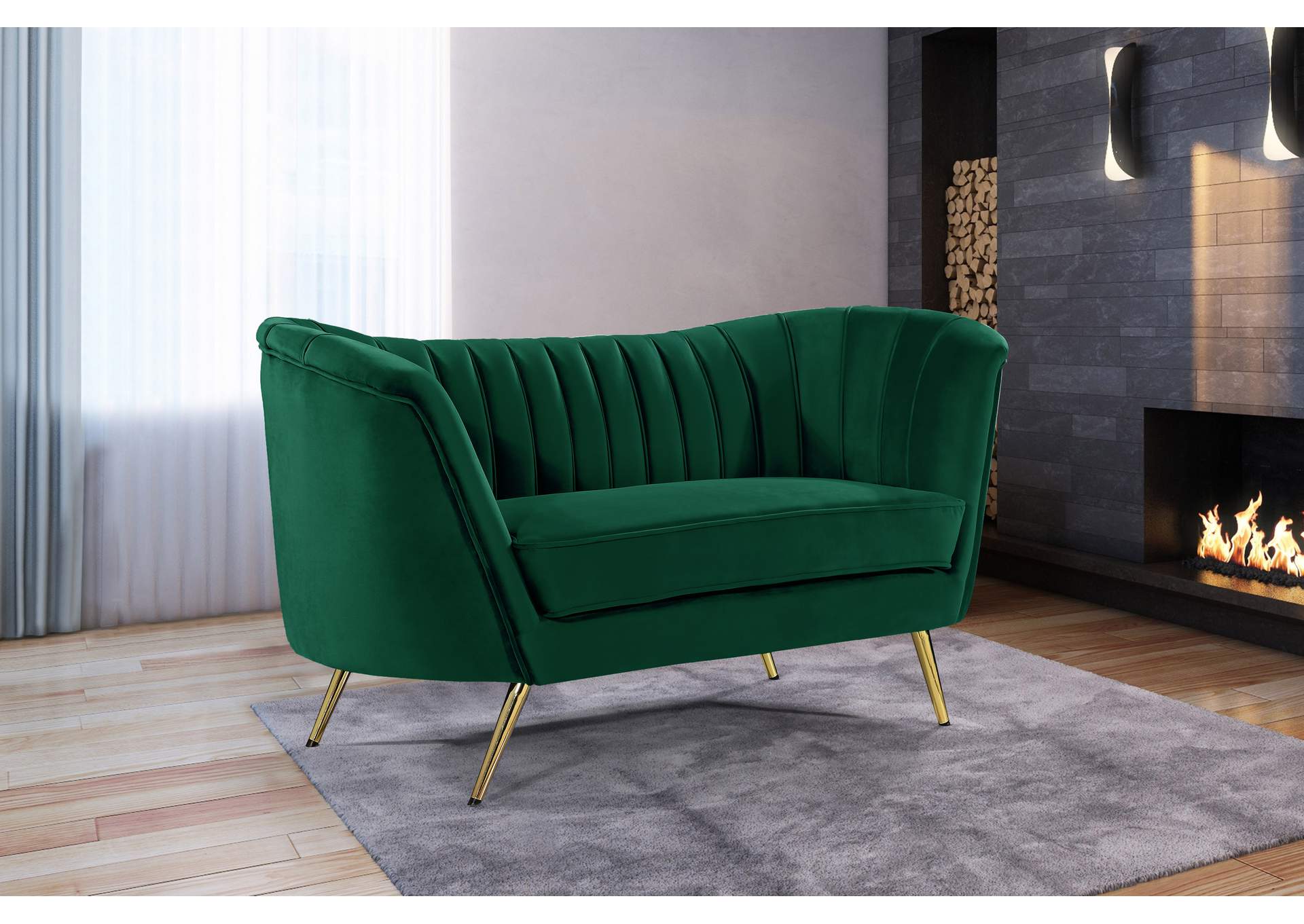 Margo Green Velvet Loveseat,Meridian Furniture