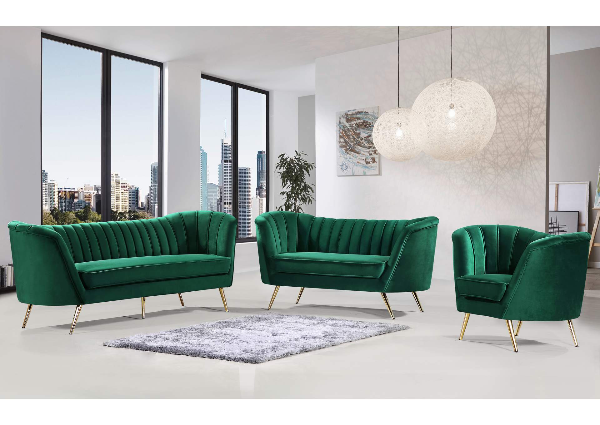 Margo Green Velvet Loveseat,Meridian Furniture