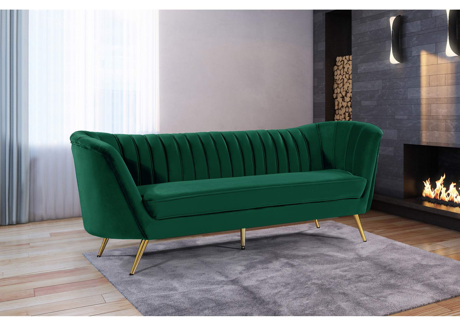 Margo Green Velvet Sofa,Meridian Furniture