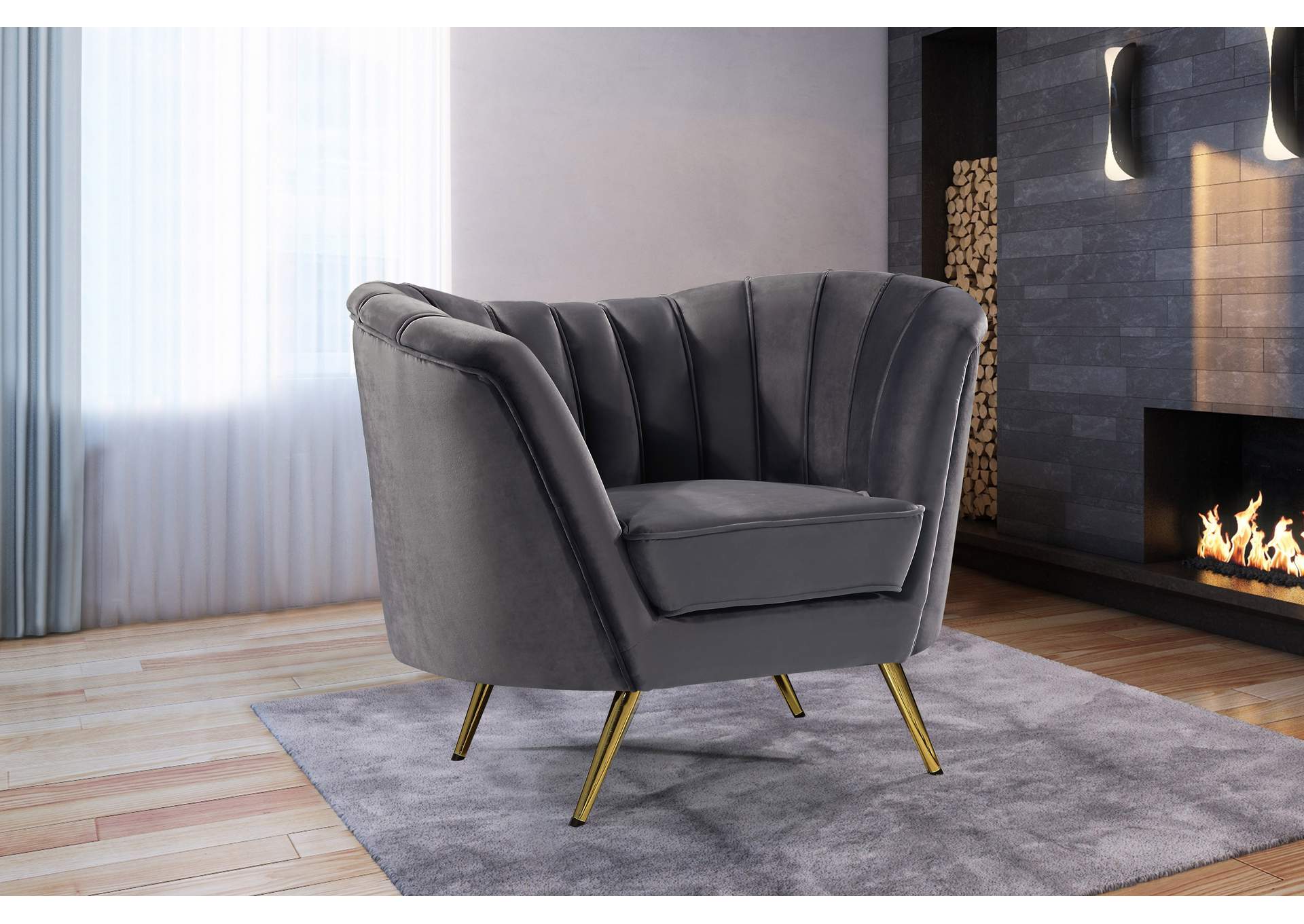 Margo Grey Velvet Chair,Meridian Furniture