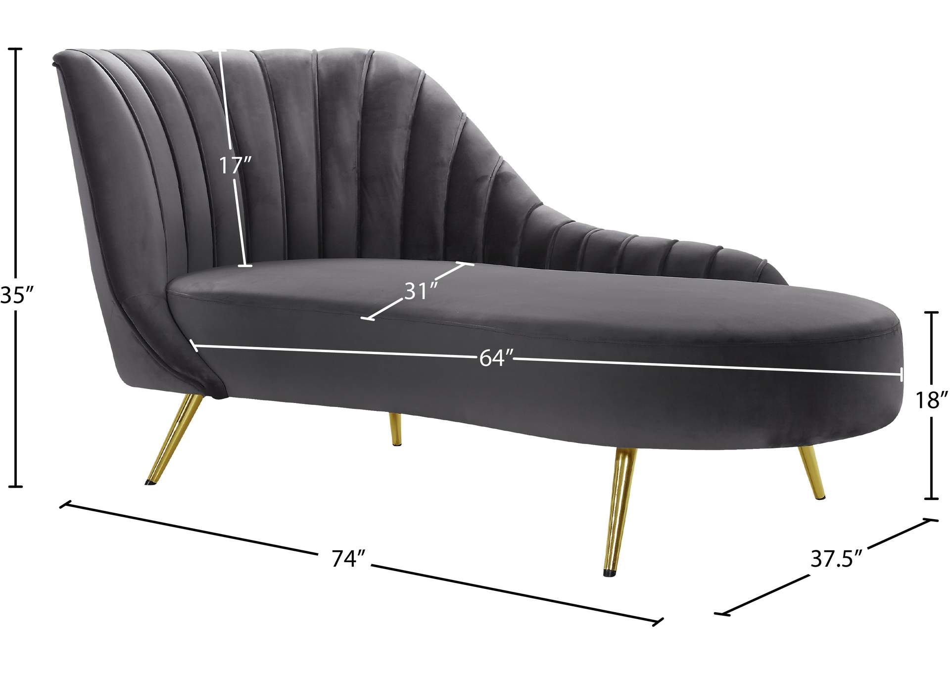 Margo Grey Velvet Chaise,Meridian Furniture