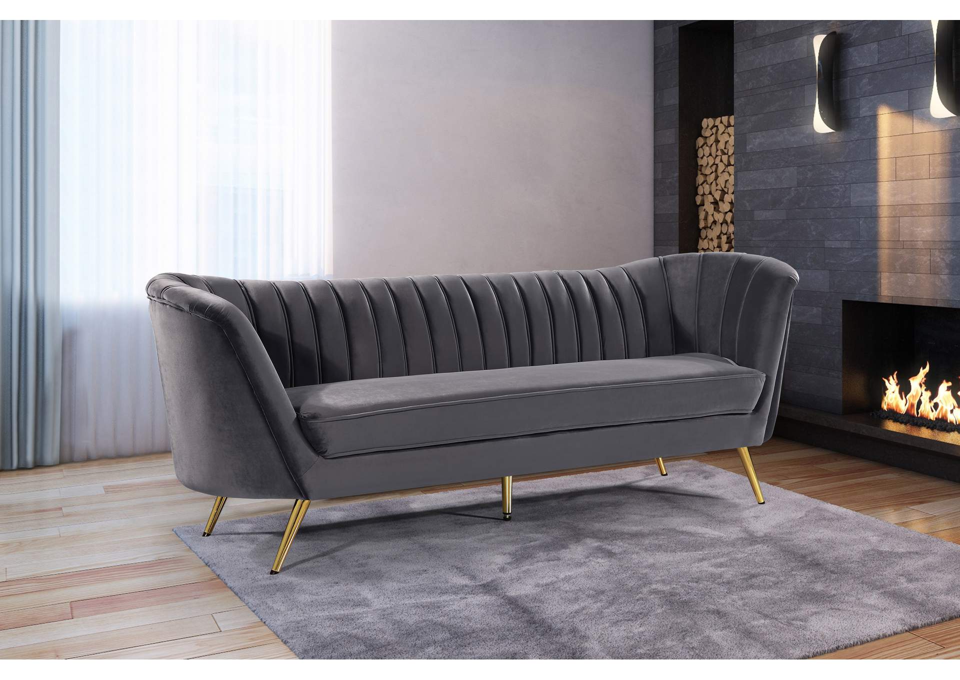 Margo Grey Velvet Sofa,Meridian Furniture