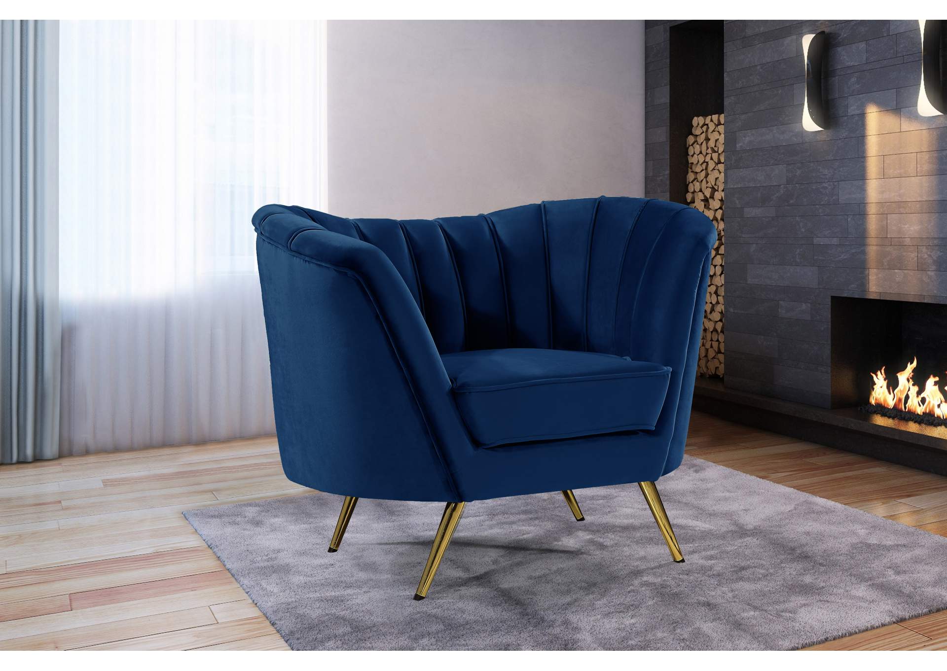 Margo Navy Velvet Chair,Meridian Furniture