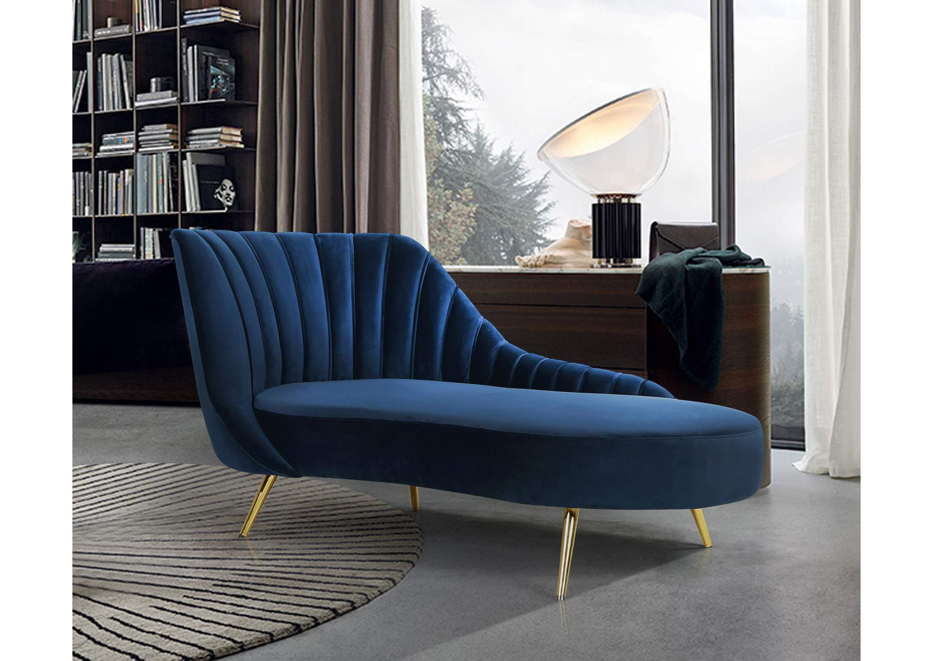 Margo Navy Velvet Chaise,Meridian Furniture