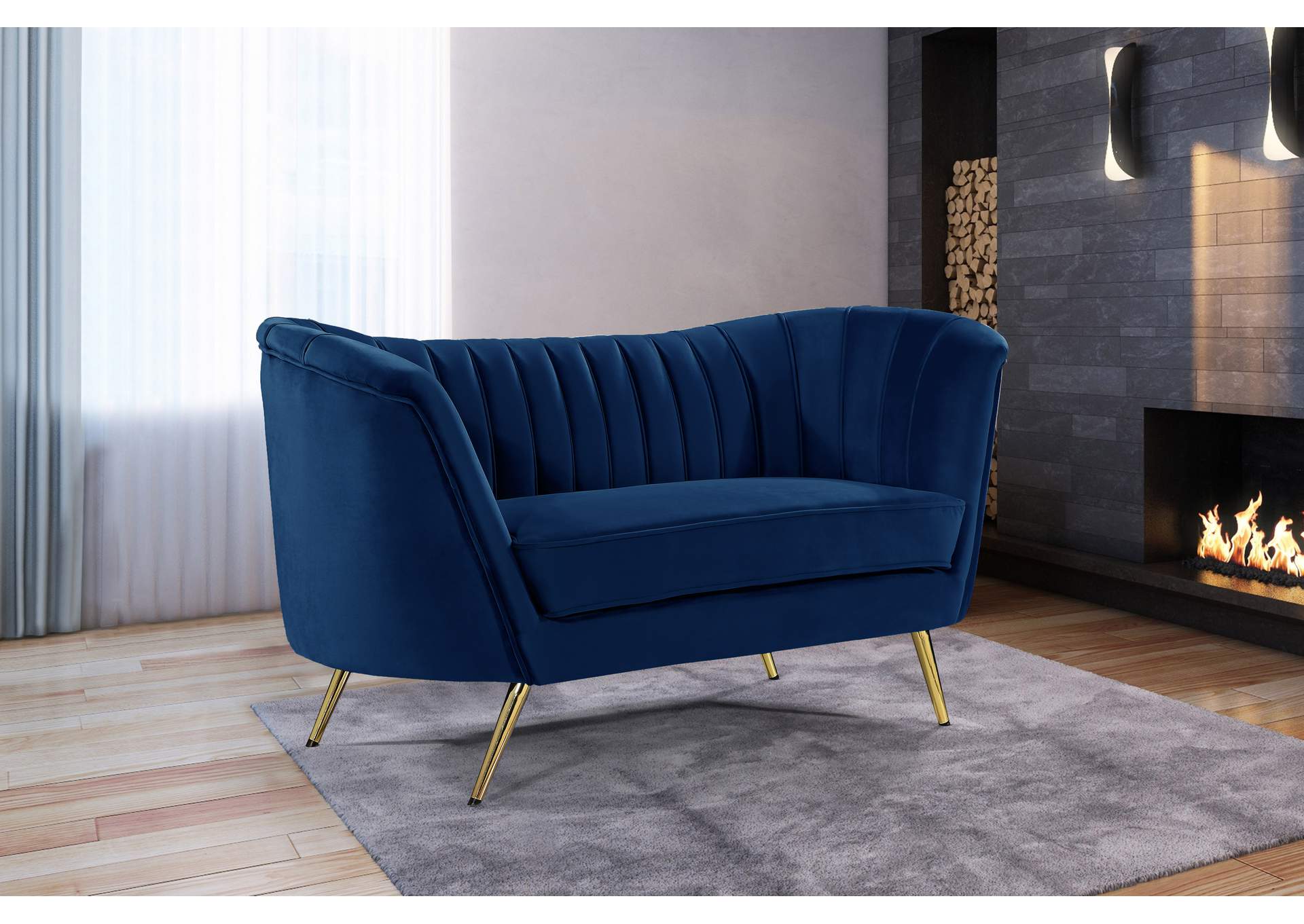 Margo Navy Velvet Loveseat,Meridian Furniture