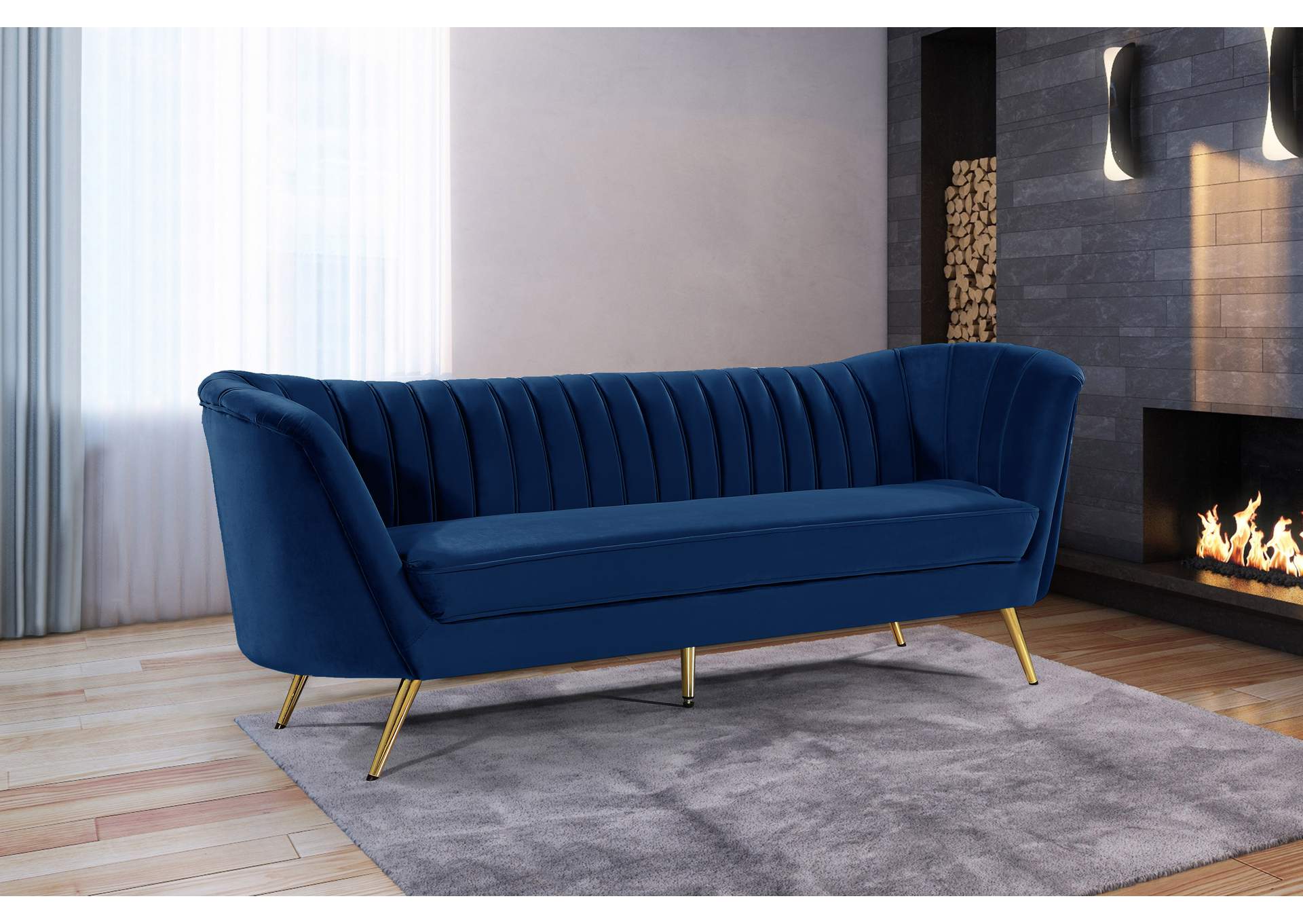 Margo Navy Velvet Sofa,Meridian Furniture