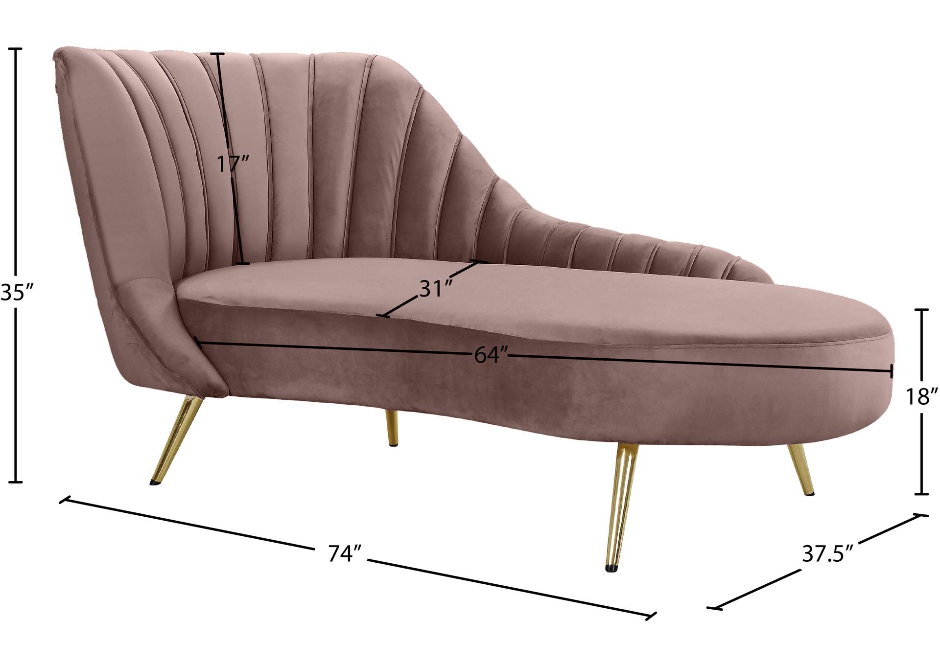 Margo Pink Velvet Chaise,Meridian Furniture